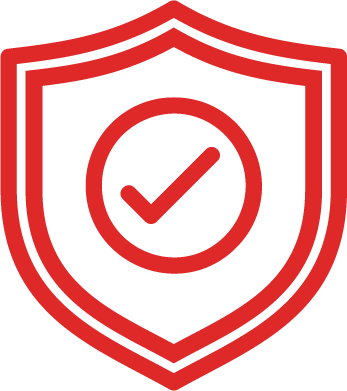 A red shield with a checkmark in the center.