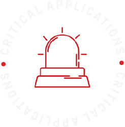 Red traffic light illustration surrounded by the text 'CRITICAL APPLICATIONS' in white.