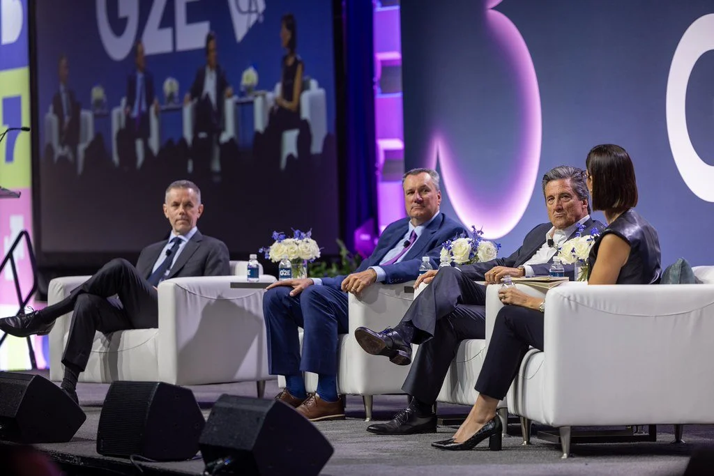 Contessa Brewer moderating a panel of gaming CEOs on the G2E main stage