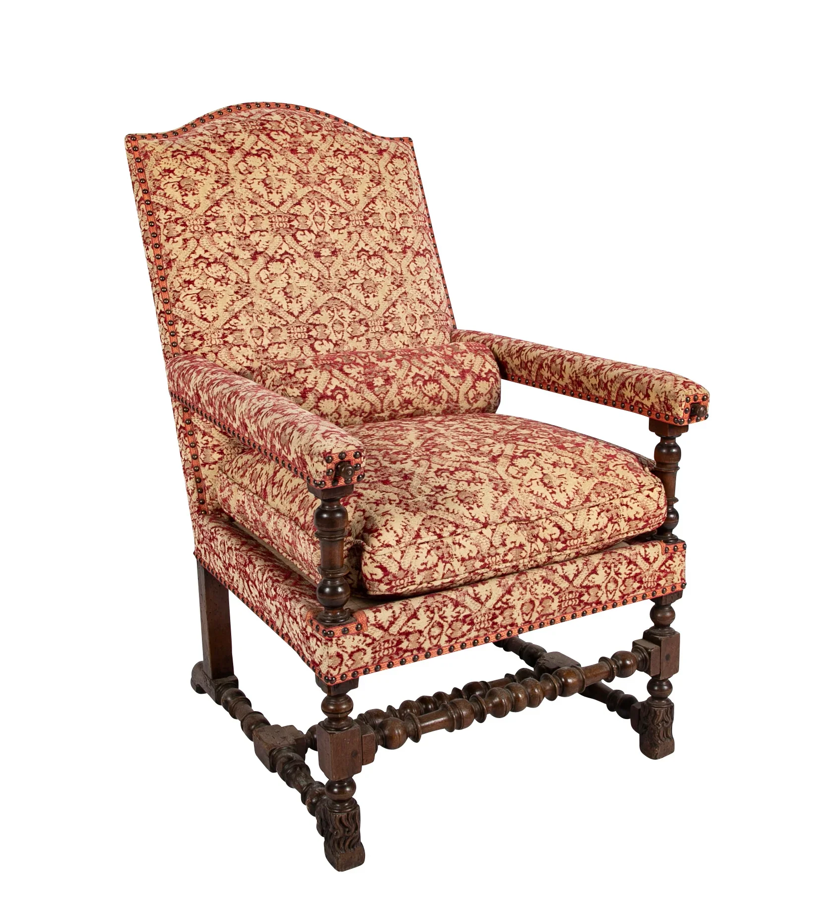 A unique 18th Century French Armchair havinf carved legs and hidden pullout tray holder arms.  42" h x 27" w x 33" d