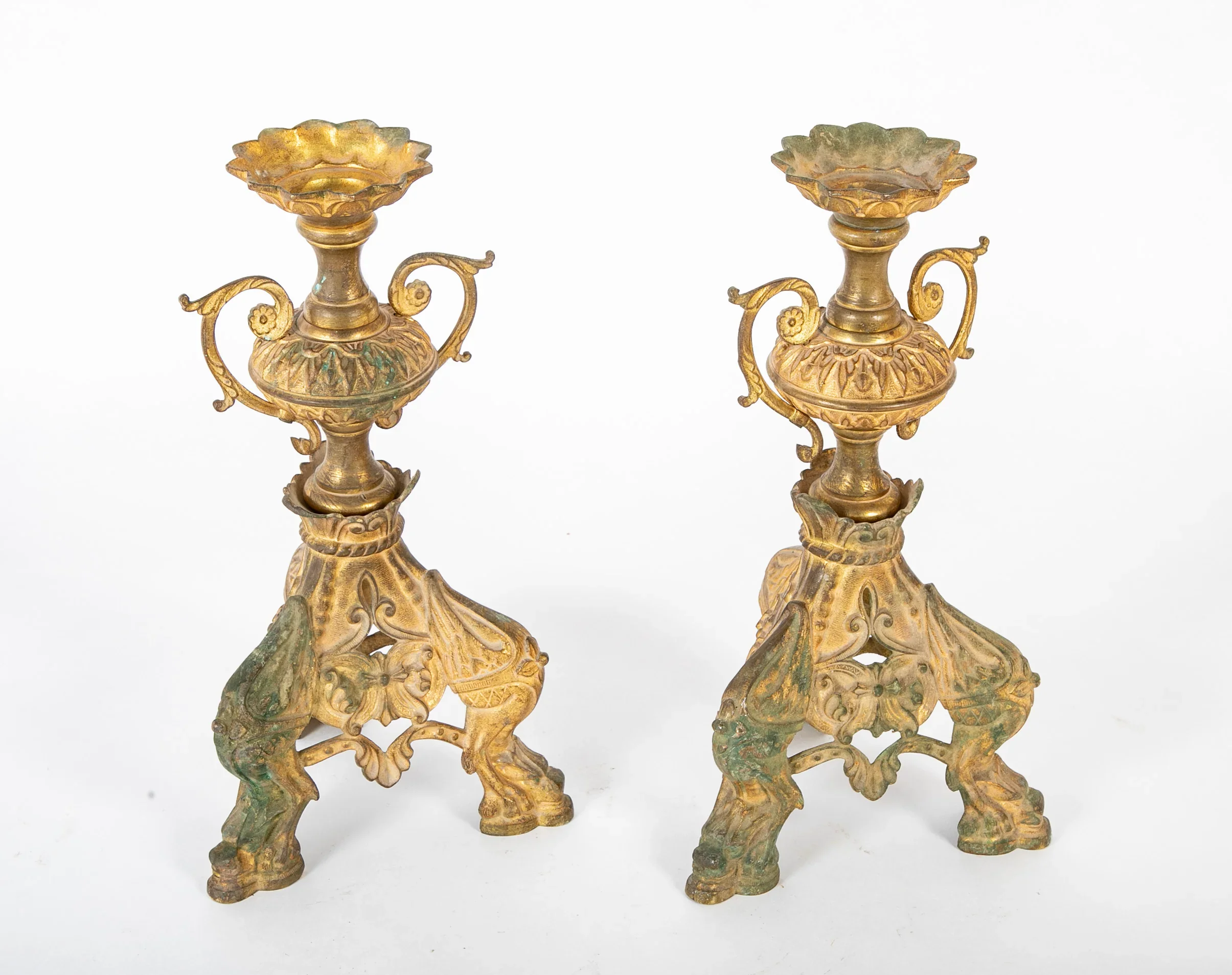 A Pair of Mid 19th Century French candlesticks. Circa 1850.  12.5" h x 7" w x 7" d 