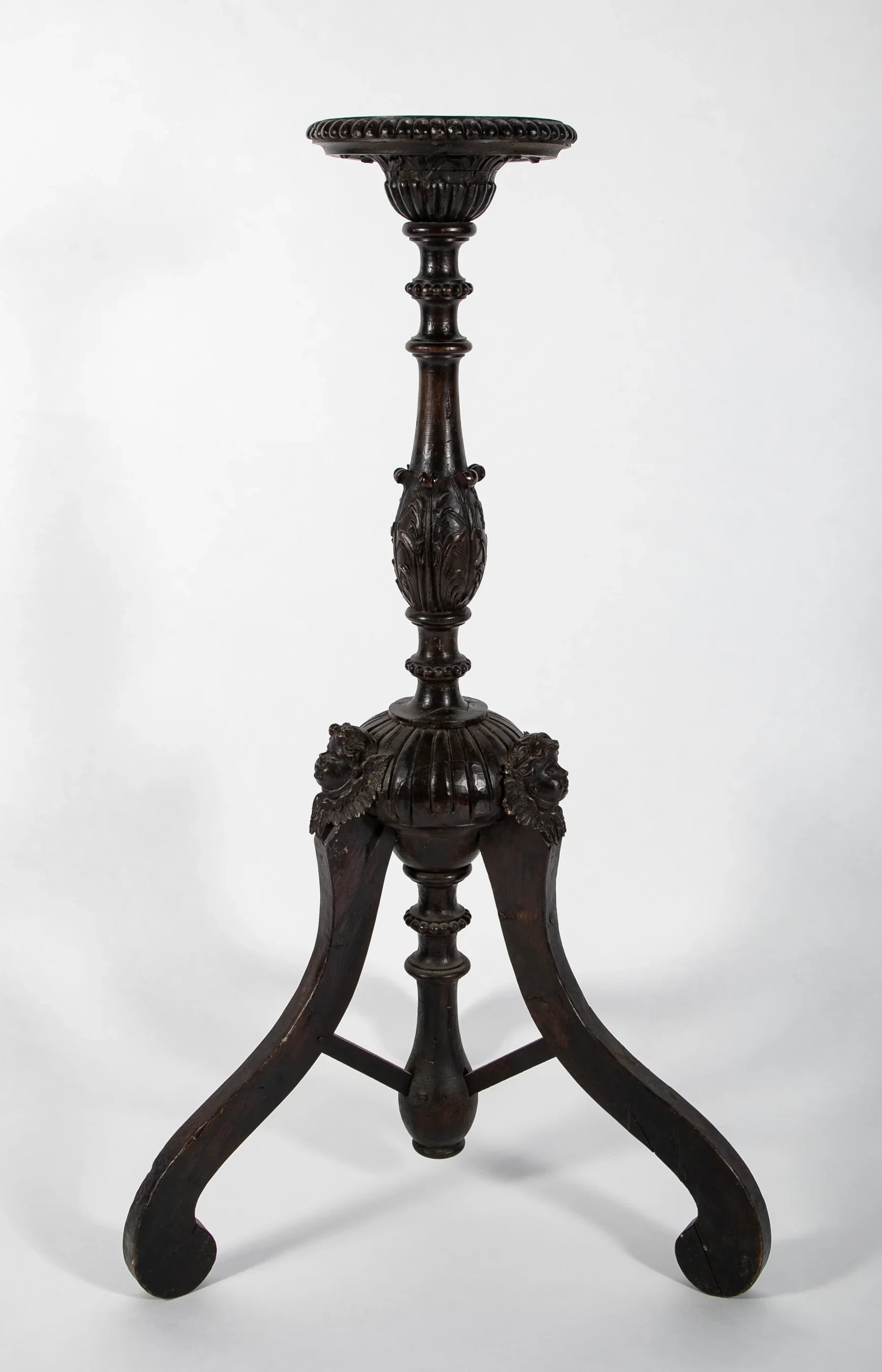 Bougeoir d'eglise francaise, circa late 17th century.  Intricately carved walnut.  56"h x 31" d