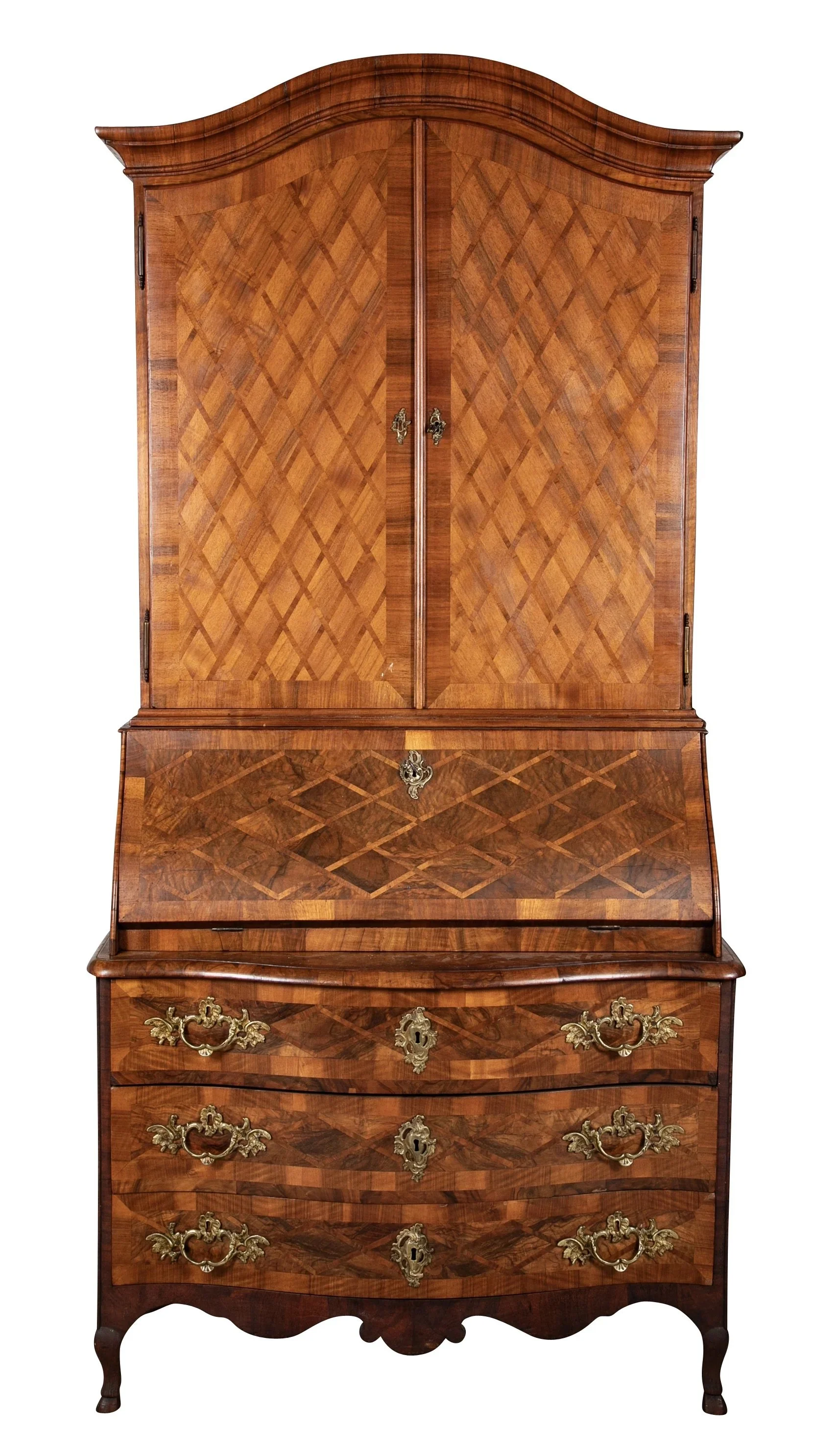 Important and unique Swiss secretary with beautiful marquetry.  Circa 1780.  90" h x 43" w x 27" d. 