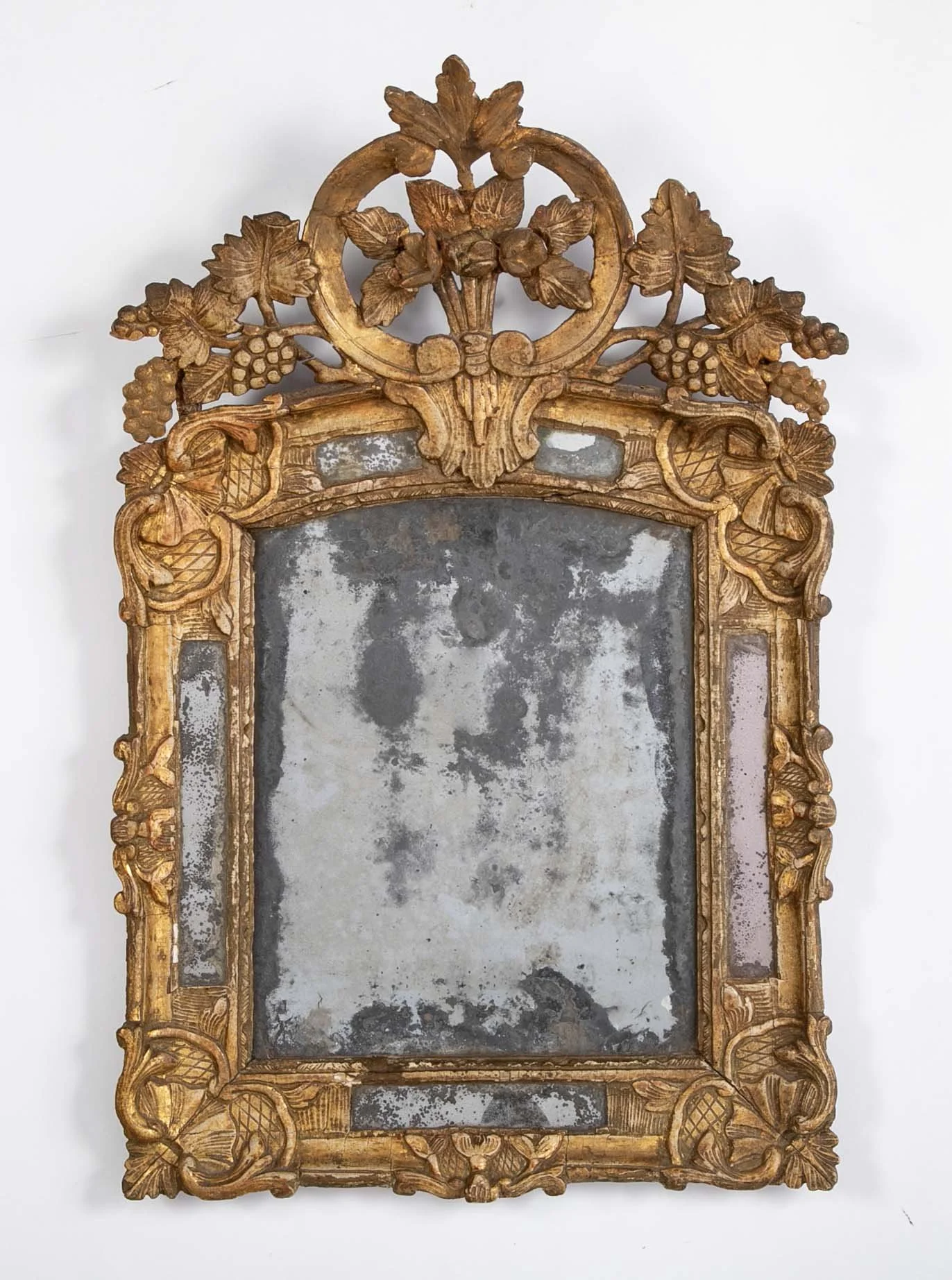 18th century French bridal mirror.  Original mercury amalgam mirror plate.  29"h x 20"w