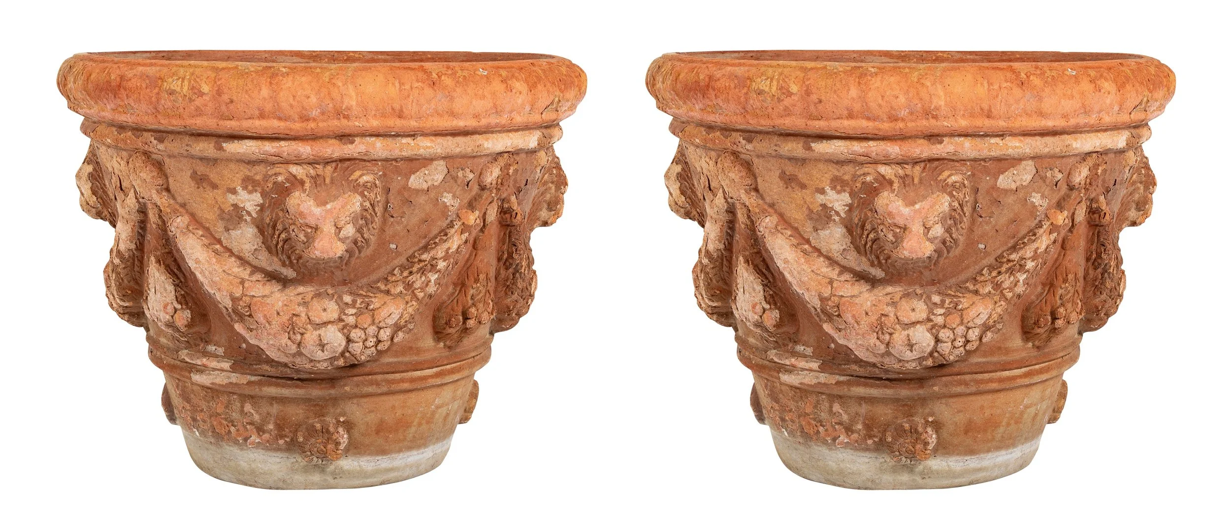 A pair of 18th century French Terracotta Jardinieres from Provence.  20" h x 24" diameter 