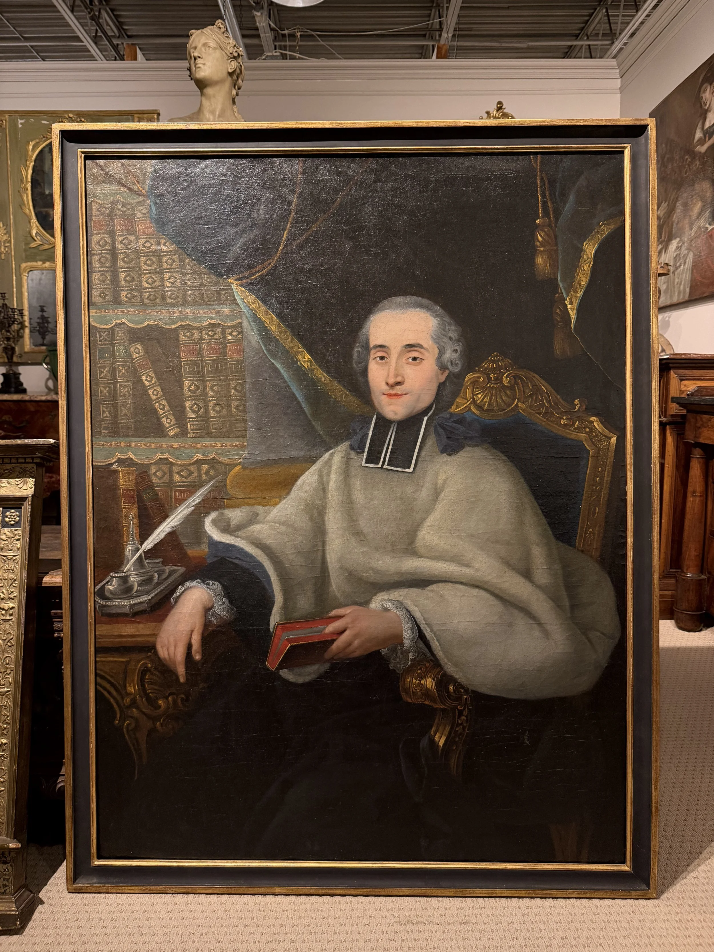 Magnificent portrait of a French Catholic bishop.  Circa 1760.  54.5" H x 41.75 w 