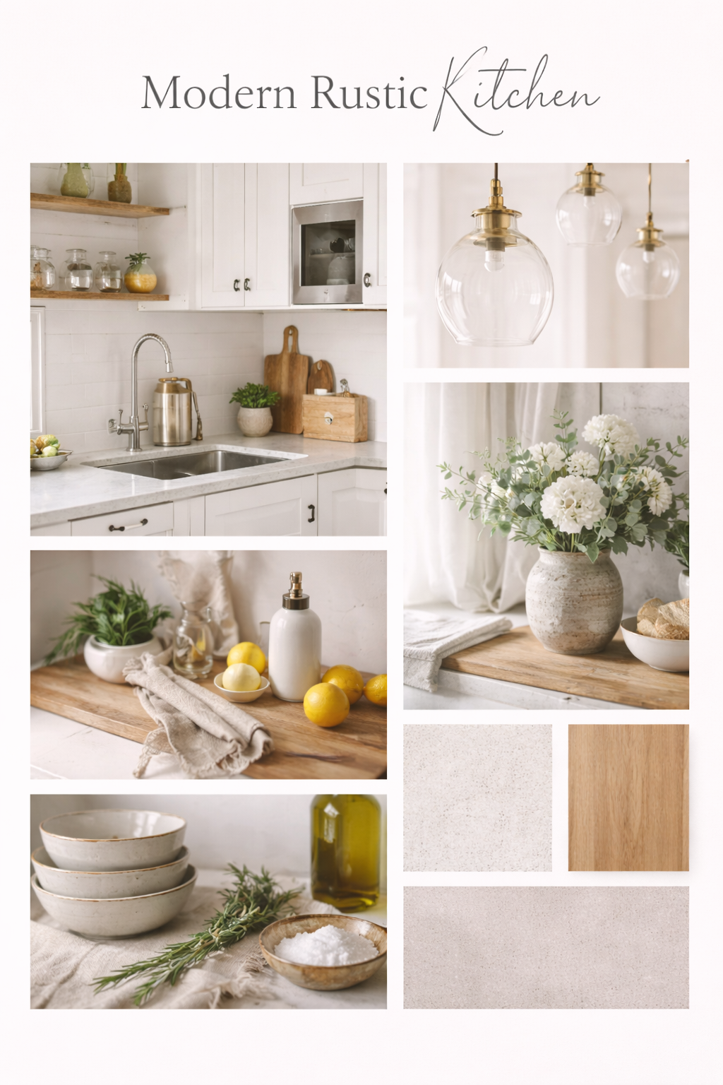 Outdoor patio furniture and decor including a large white patio umbrella, a sectional sofa with beige cushions and blue pillows, a small wooden side table, a wooden ladder-style shelf, two ceramic vases, a fire bowl with a flame, and a large round fire feature in the background.