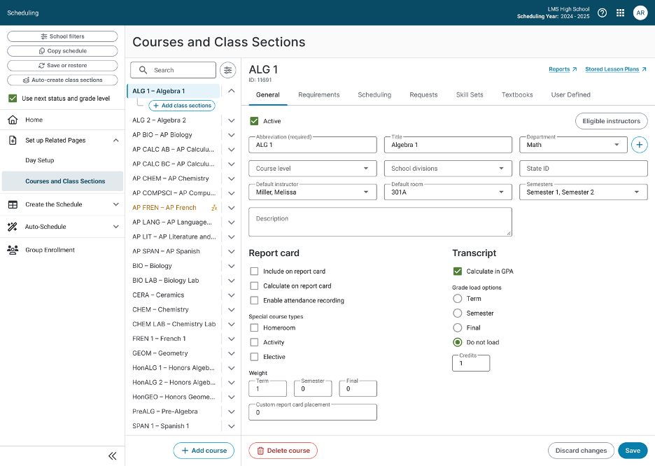 Project One: Courses & Class Sections