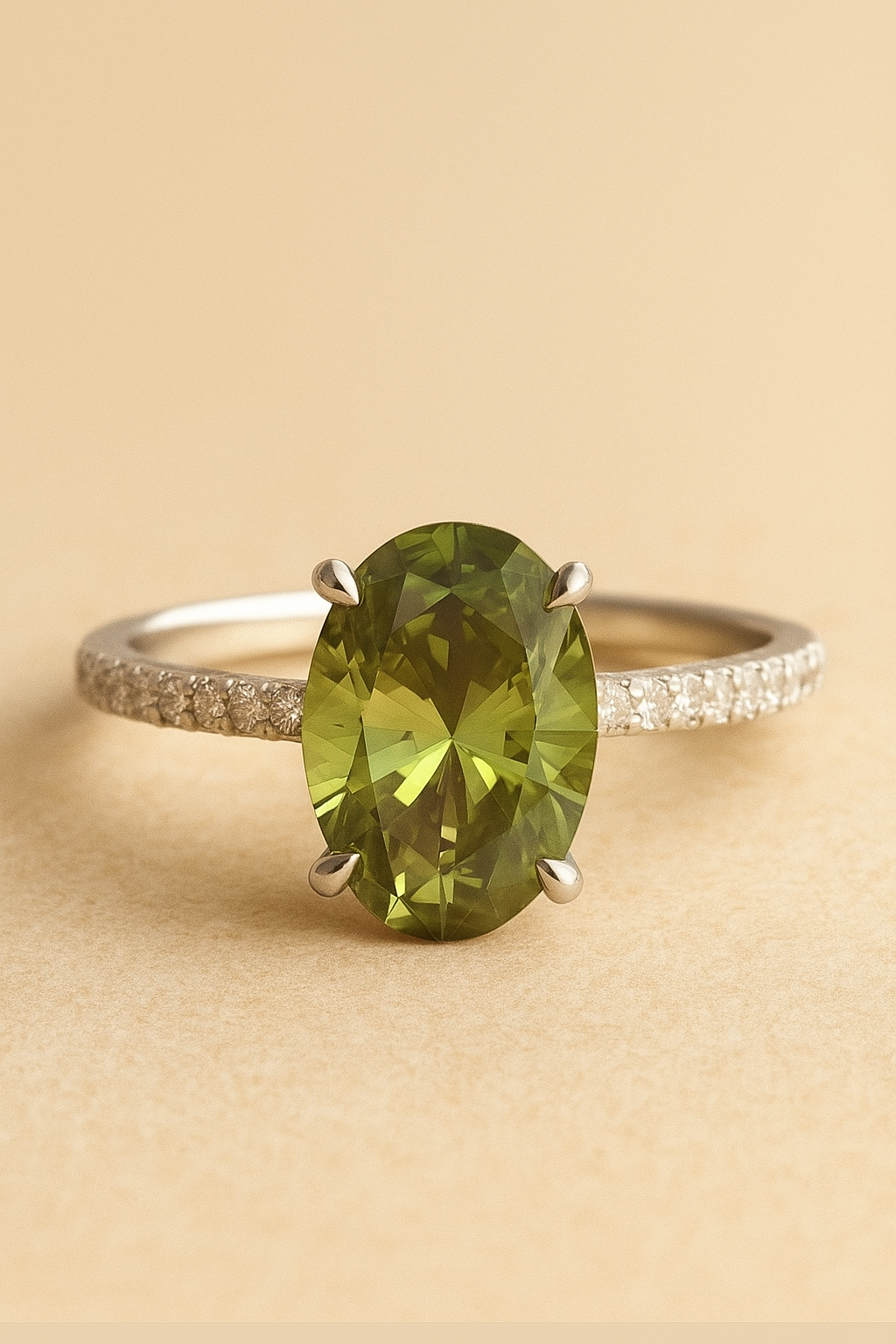 HOLC Classic Pavé Solitaire Shown with Fancy Vivid Green Oval Diamond (Setting Only)