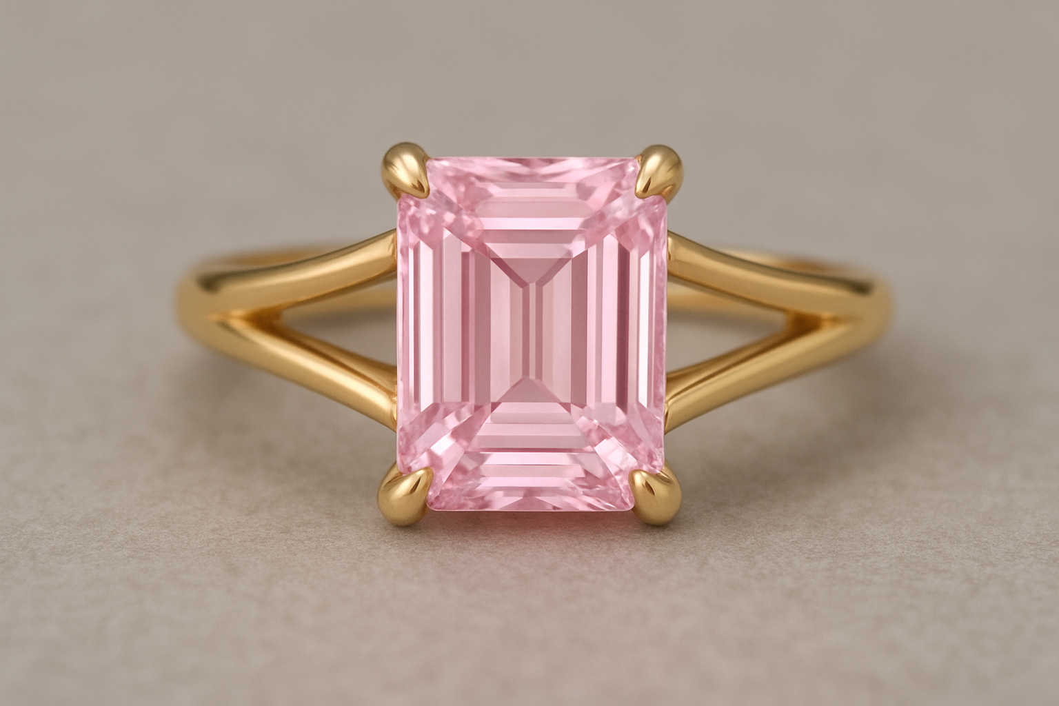 HOLC Classic Split Shank Solitaire Shown with Fancy Pink Emerald Cut Diamond (Setting Only)