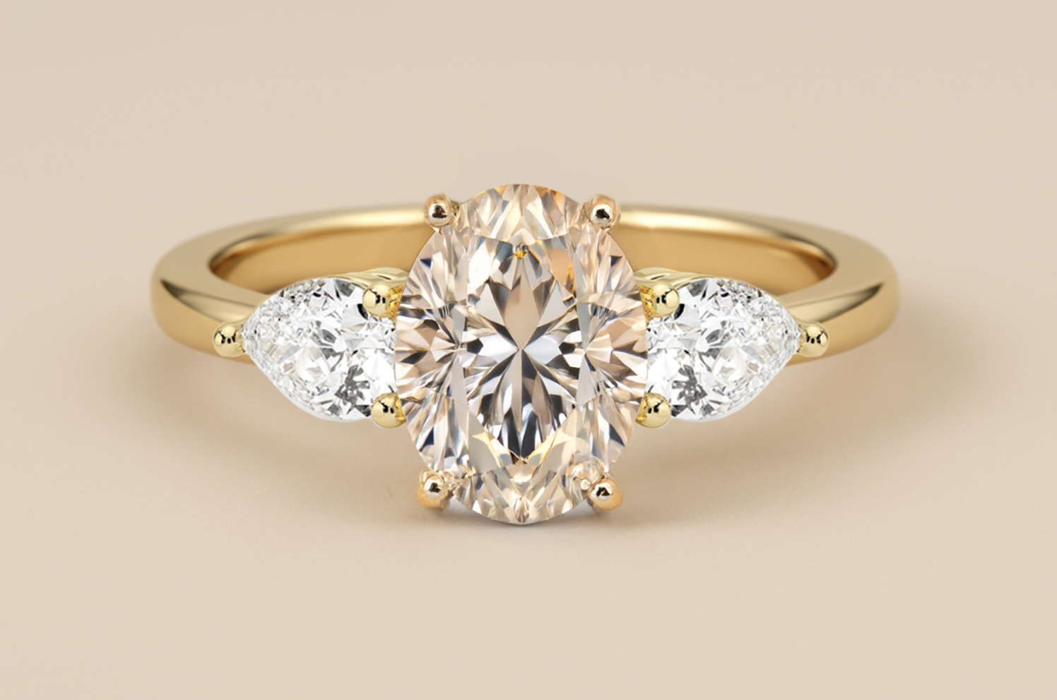 HOLC Classic Three Stone Setting with Pear Side Stones