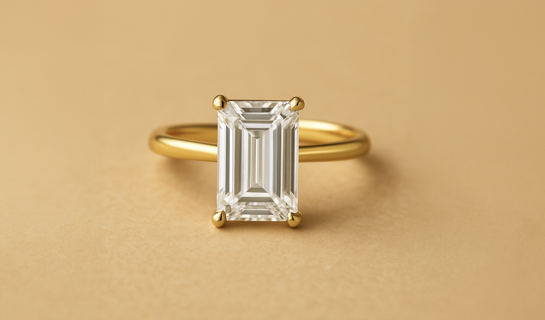 HOLC Classic Tapered Solitaire Setting with Emerald Cut Diamond (Ready Made)