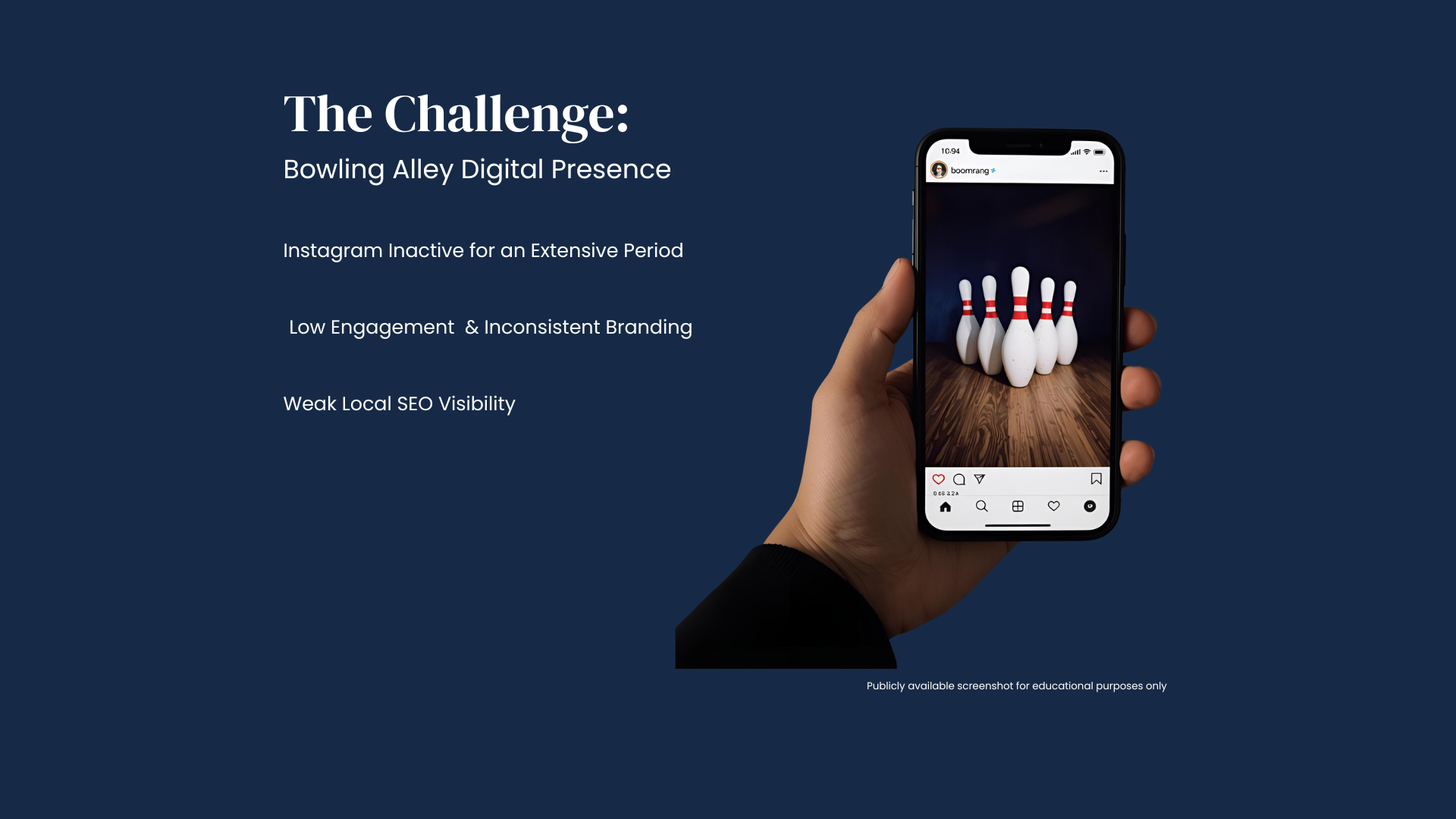 Before this strategic intervention, Boomerang Bowl faced significant hurdles. Their Instagram lay dormant since August, lacking consistent branding and struggling with low engagement. Crucially, their local SEO was weak, making them hard to find for