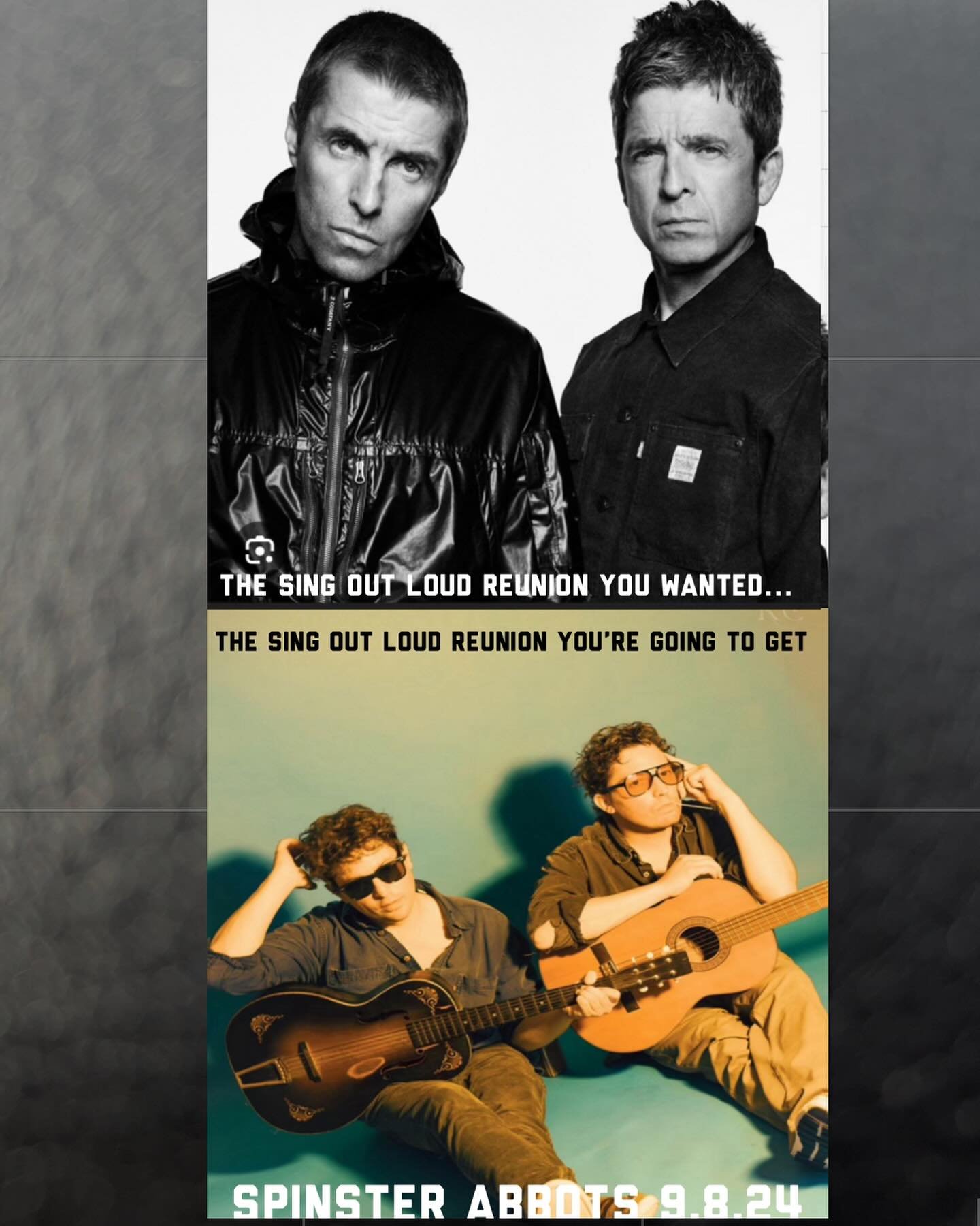 BREAKING NEWS oasis breaks up again and cancels sing out loud show ; the Dewars to fill in with dL is ok. Spinster abbots