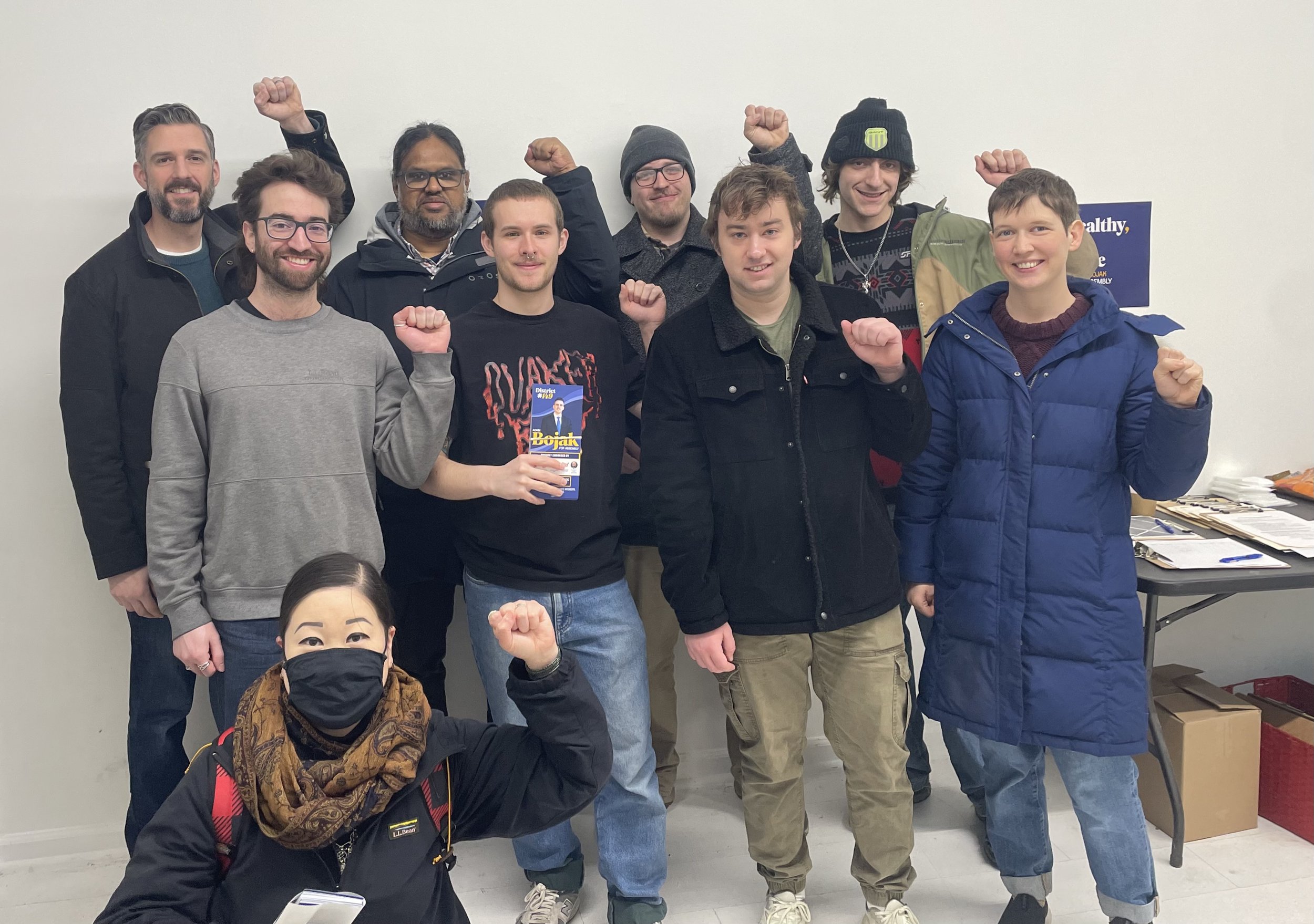 Canvassers smiling at campaign office