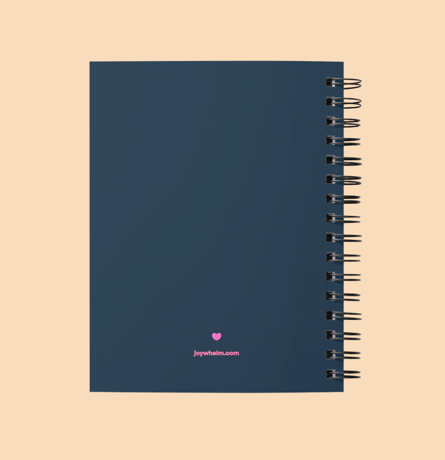 Back of dark blue journal with brand name at bottom