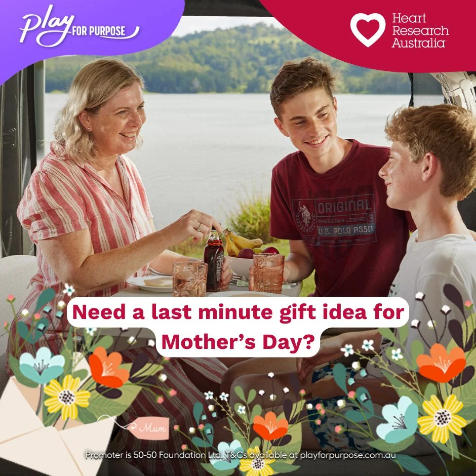 Still stuck on what to get for mum this Mother's Day? How about a donation to a cause that's close to her heart. &hearts;️Or a $10 ticket in the Play for Purpose charity raffle which give her the chance to win a $300k First Prize Pack plus 394 other 