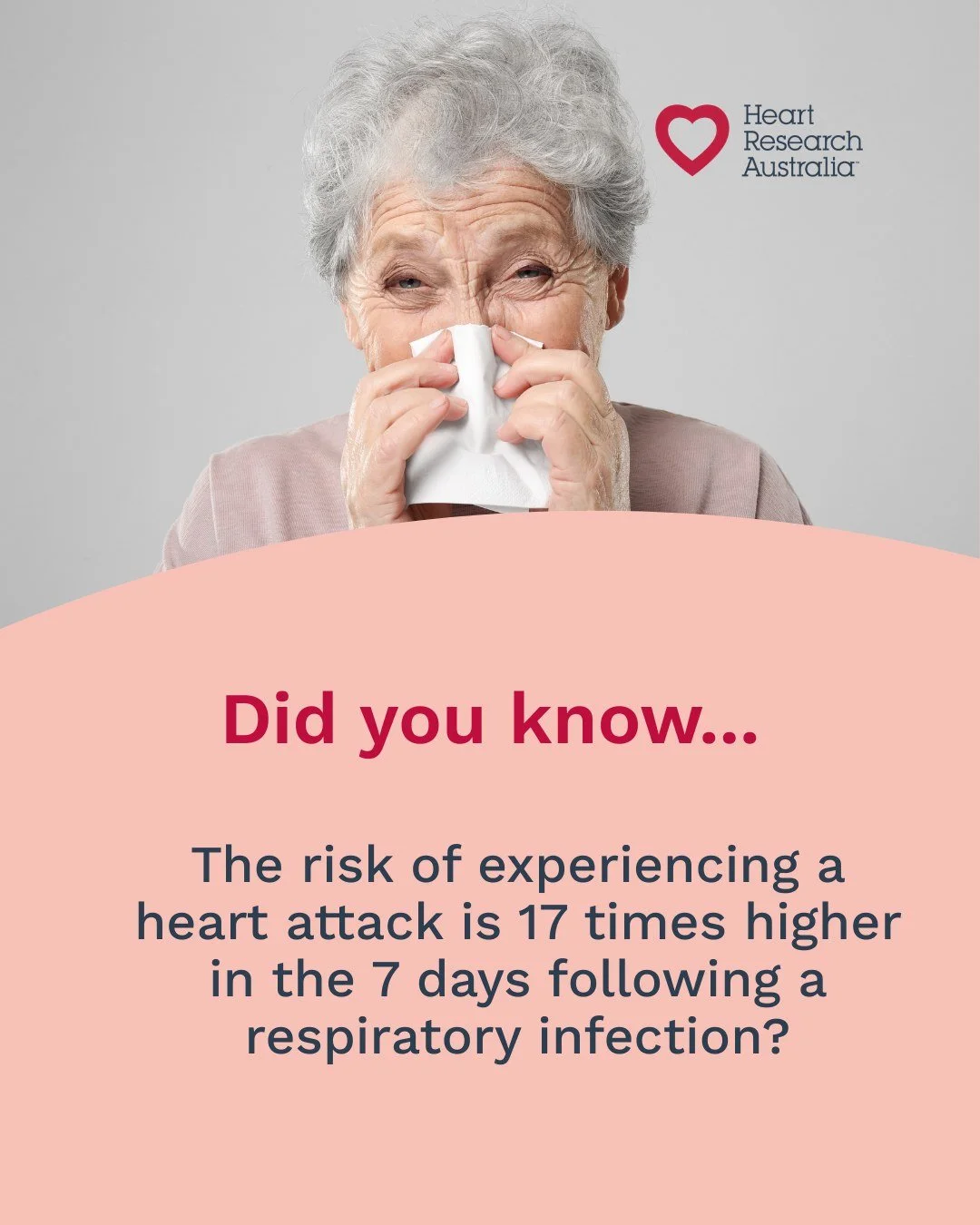 Winter health matters for your heart. Swipe to learn why your risk of a heart attack can temporarily increase after a respiratory infection, based on research by Heart Research Australia's Professor Geoffrey Tofler.

Read the full article at the link