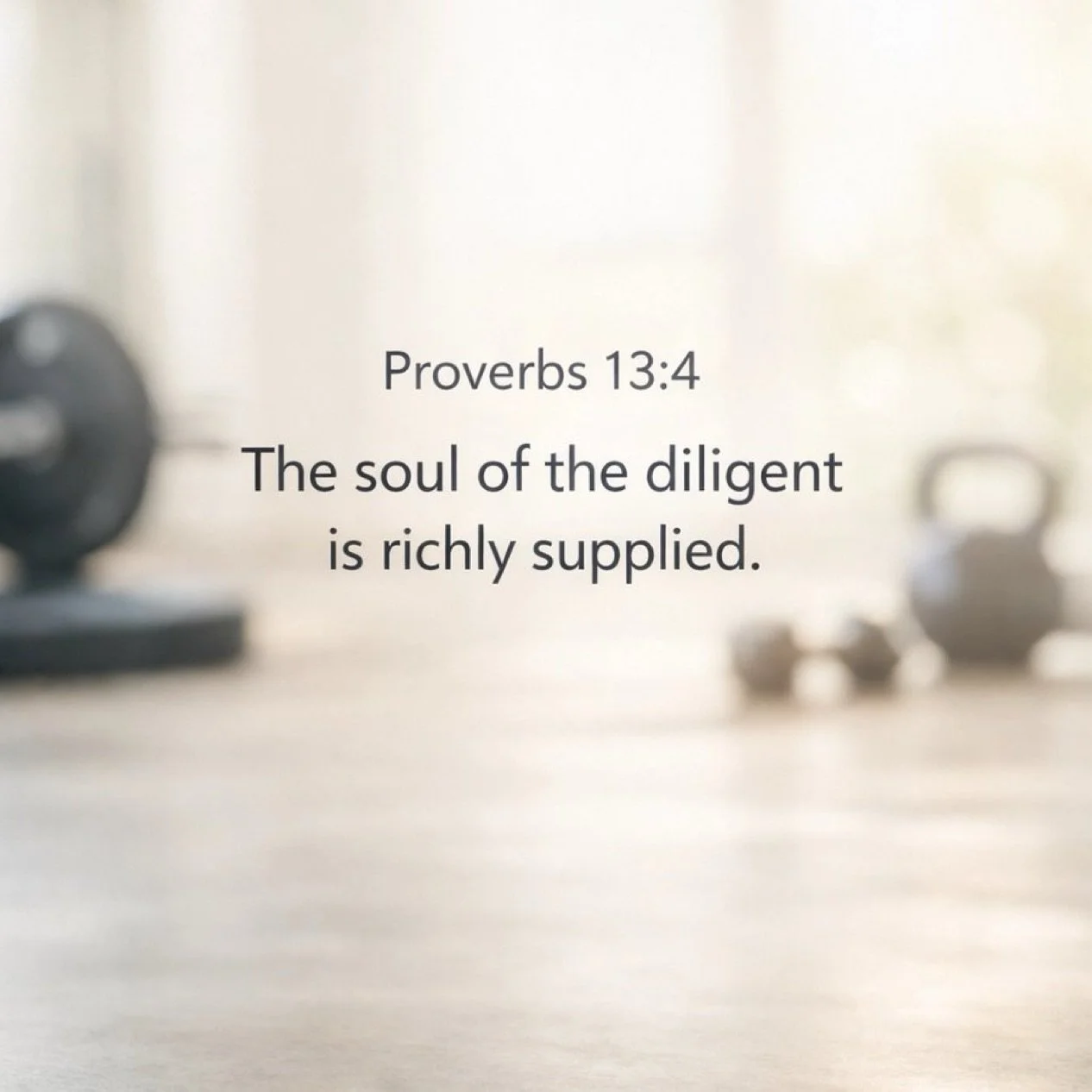 Morning Spirit Minute. Proverbs 13:4 says the soul of the diligent is richly supplied. Discipline starts within. Strengthen your soul and the results will follow. Join us at godly-fitness.com. #GodlyFitness #MarchGains #FitLife2026 #gym