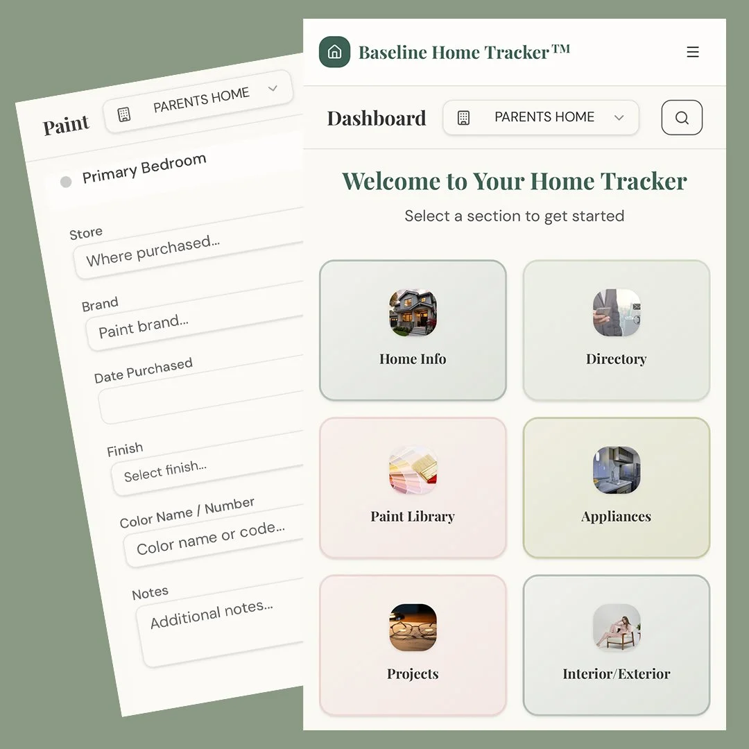 Screenshot of a home tracker app titled 'Baseline Home Tracker.'