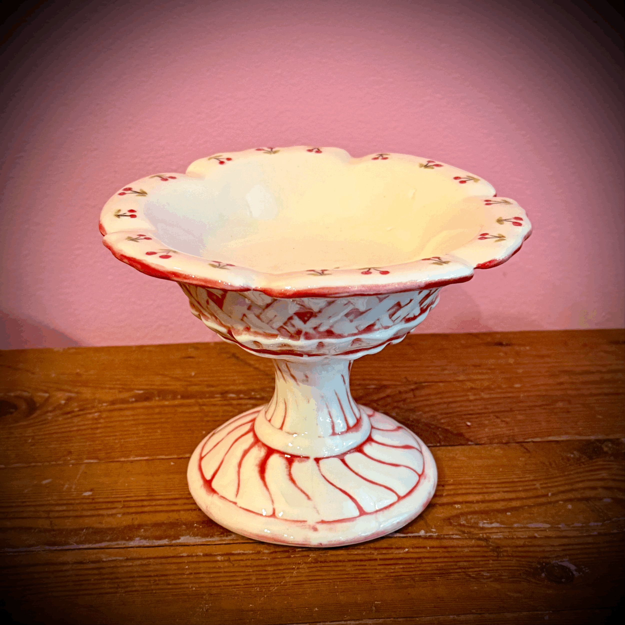 Red Cherries Pedestal Dish