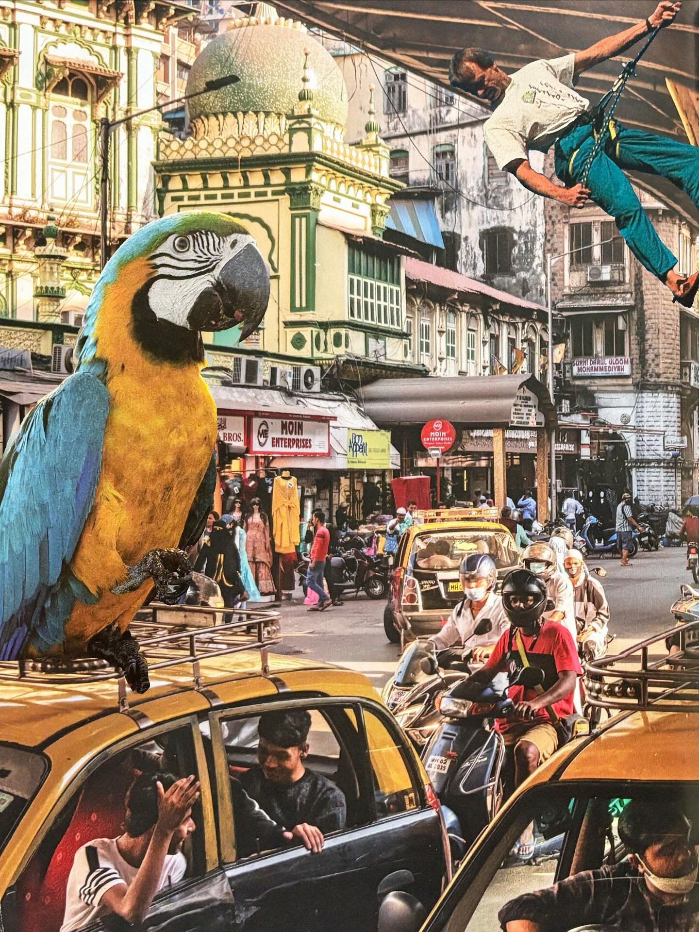 first project is in the books for semester 3! this is a digital collage compiled of images from 90&rsquo;s national geographic magazines, edited in photoshop. without adjusting the size of the original image, the prompt was to question scale creating