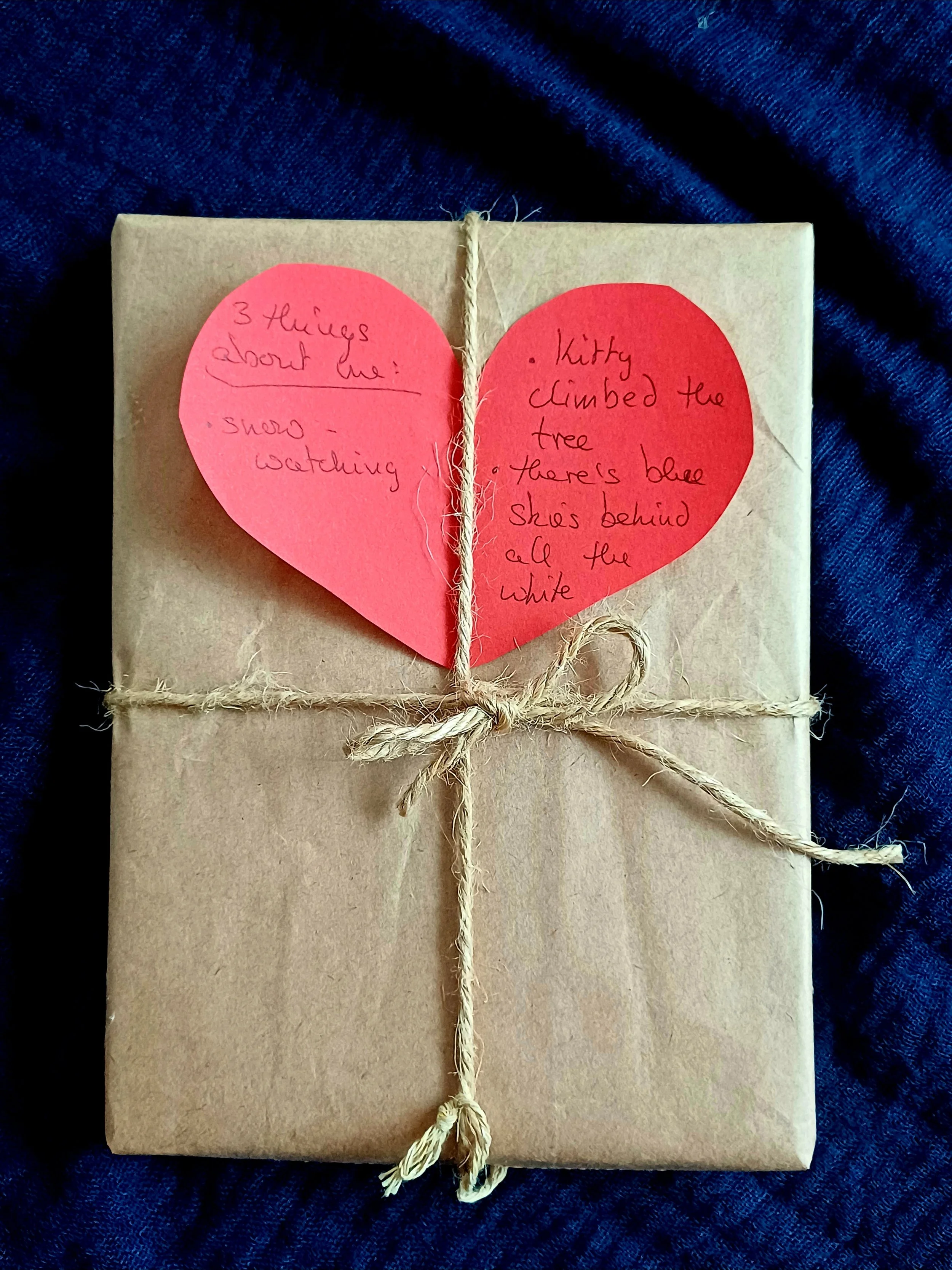 gift-wrapped painting with red heart
