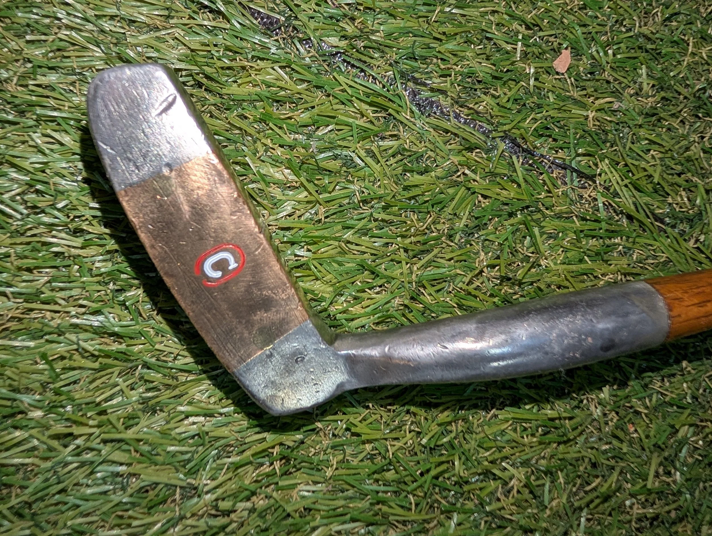 Otey Crisman hickory golf club putter in Alabama Crimson Tide colors