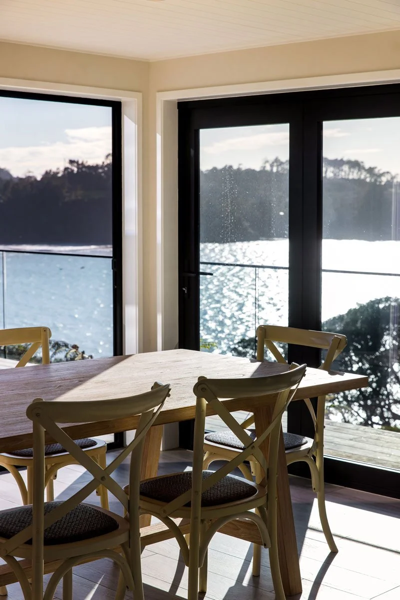 Interior shot of the updated kitchen space featuring a new skylight, light joinery and timber accents.