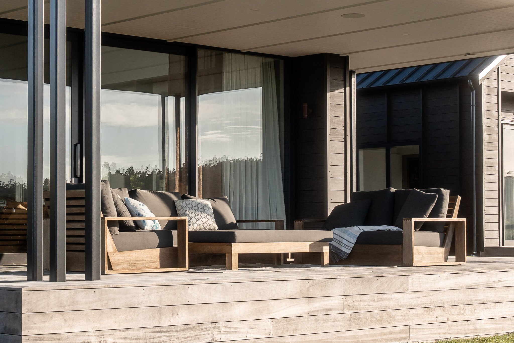 Integrated fridge and appliances in custom kitchen creating streamlined minimalist look.