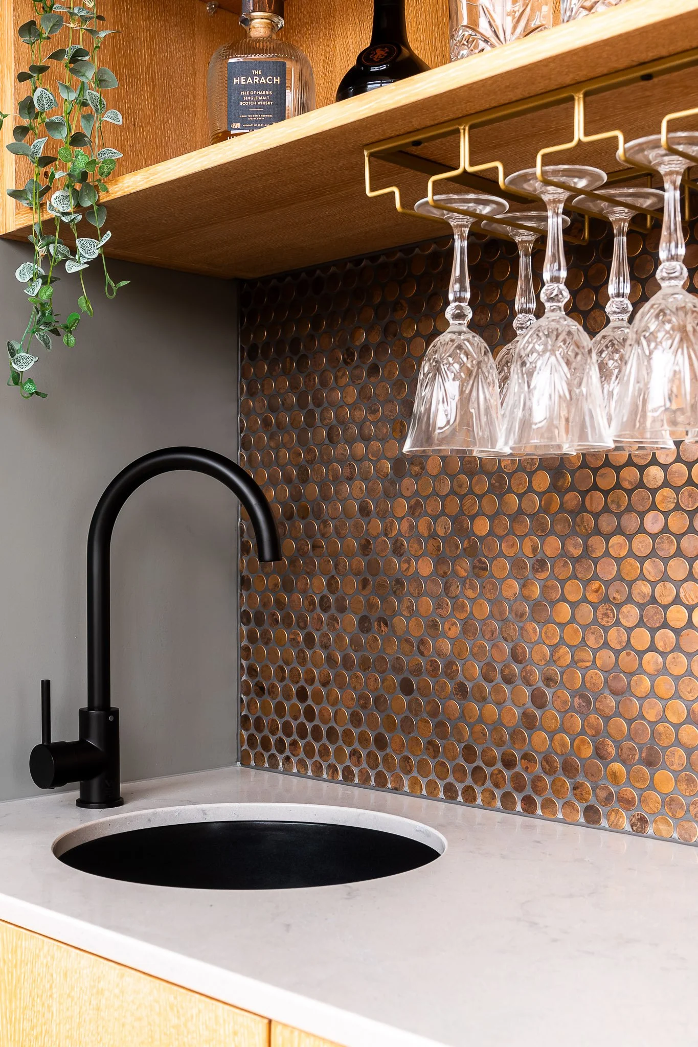 Custom joinery island with stone benchtop and pendant lighting – reflecting Trinity Interior Design collaboration.