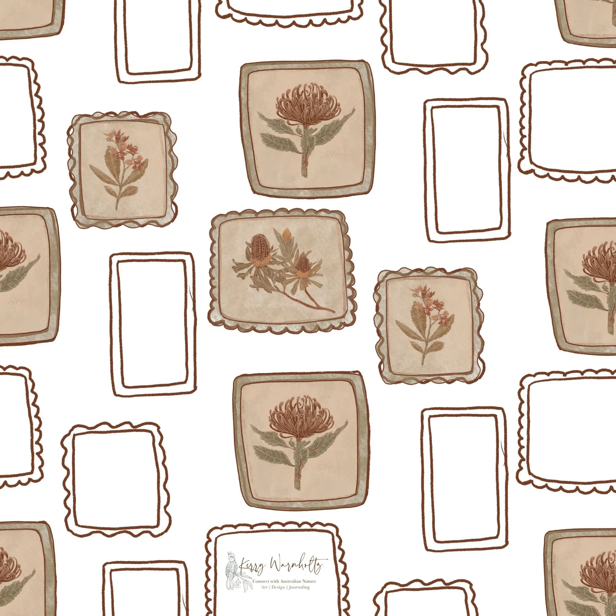Wildflower Collage Pattern – Australian Botanical Motifs in Frame Layout