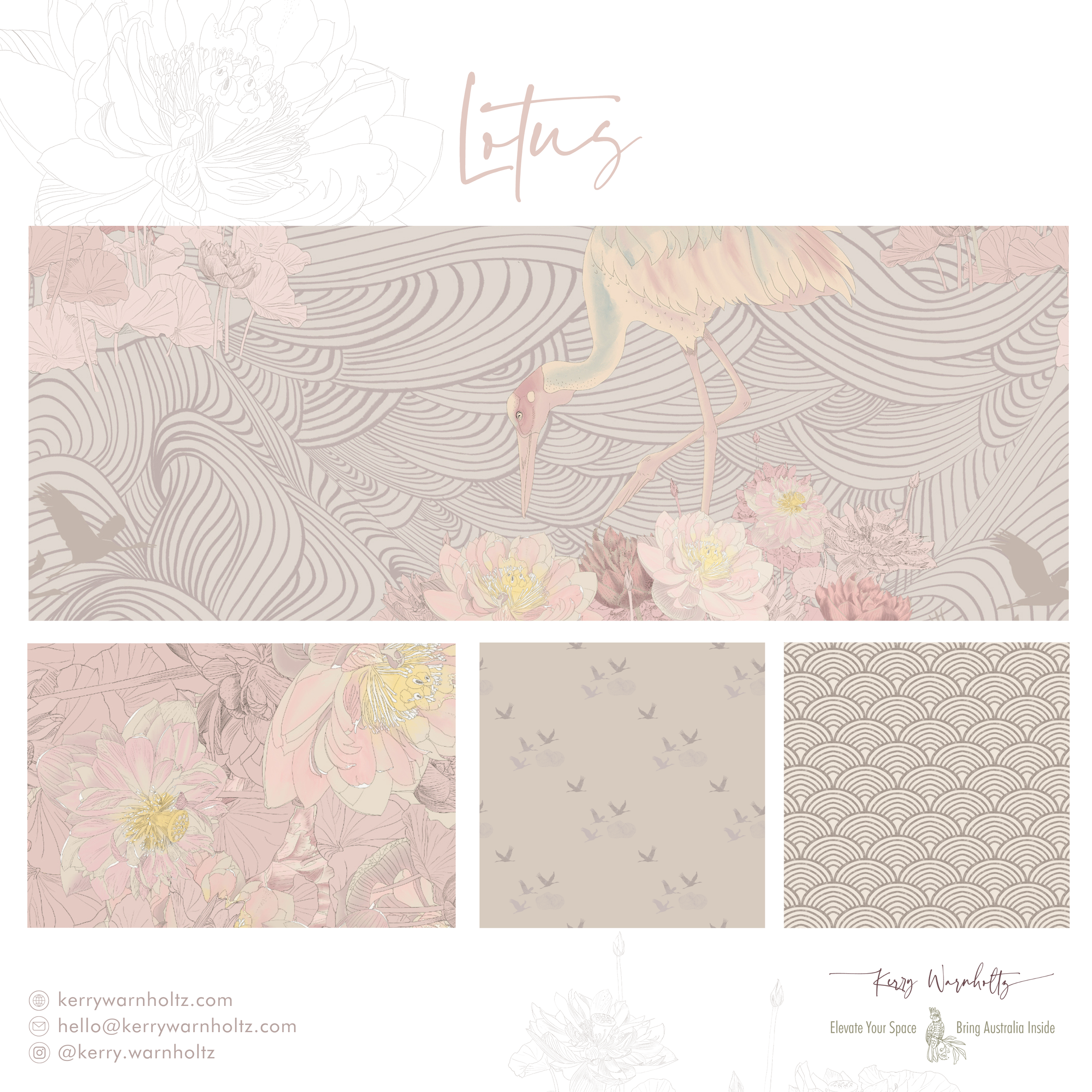Crane-Lotus-Flower-Pattern-collection-warm neutrals