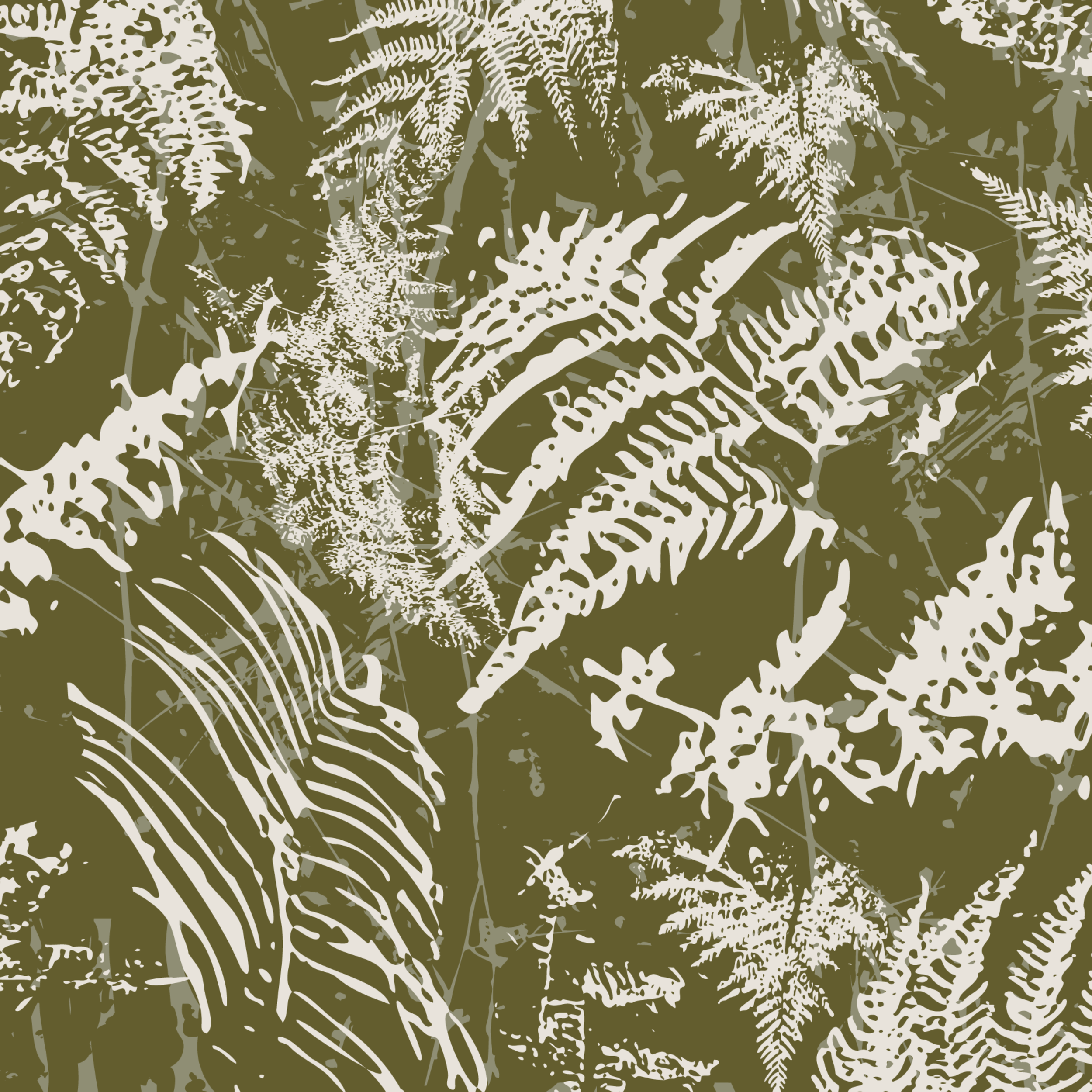 Forest Ferns in Monochrome Olive Green