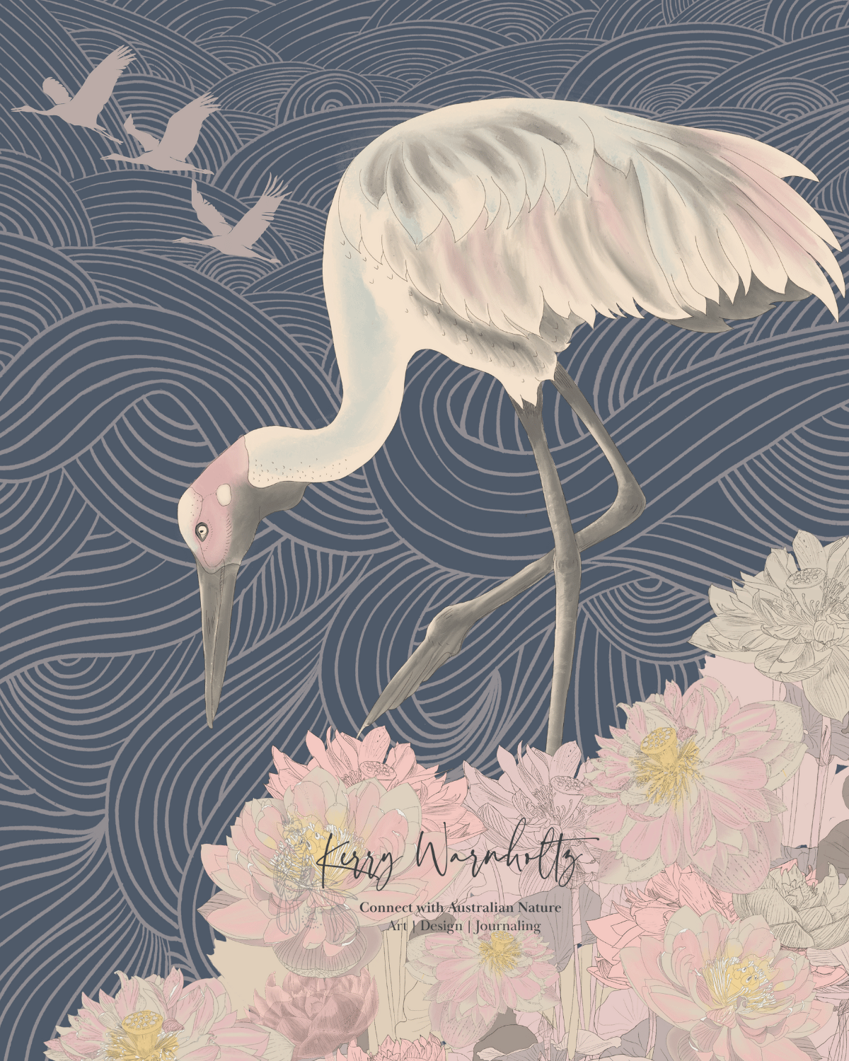 Lotus Collection Placement Print - Indigo Blue