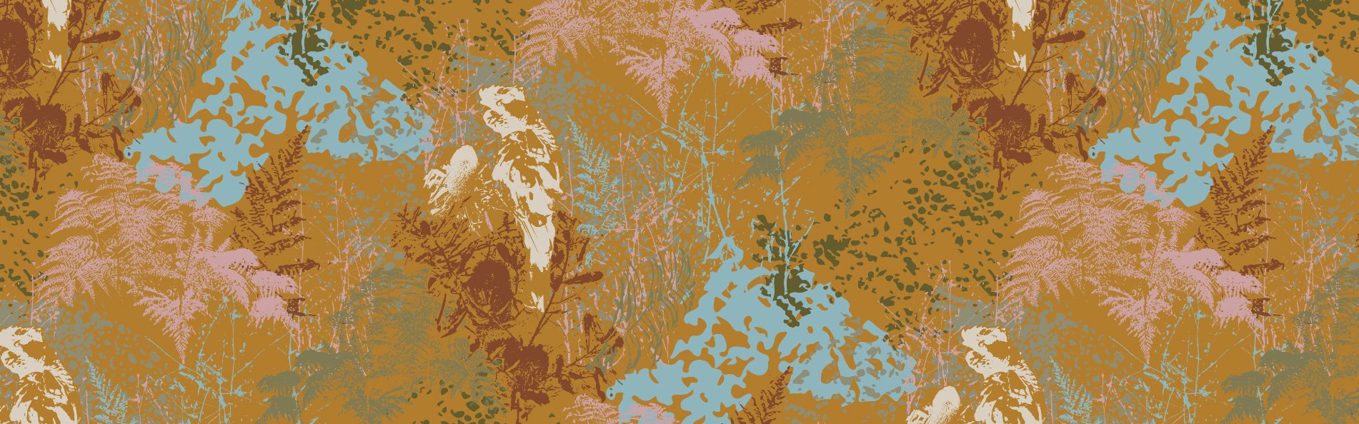 Pattern: Modern Botanical Abstract Autumn Birds and Ferns Coastal