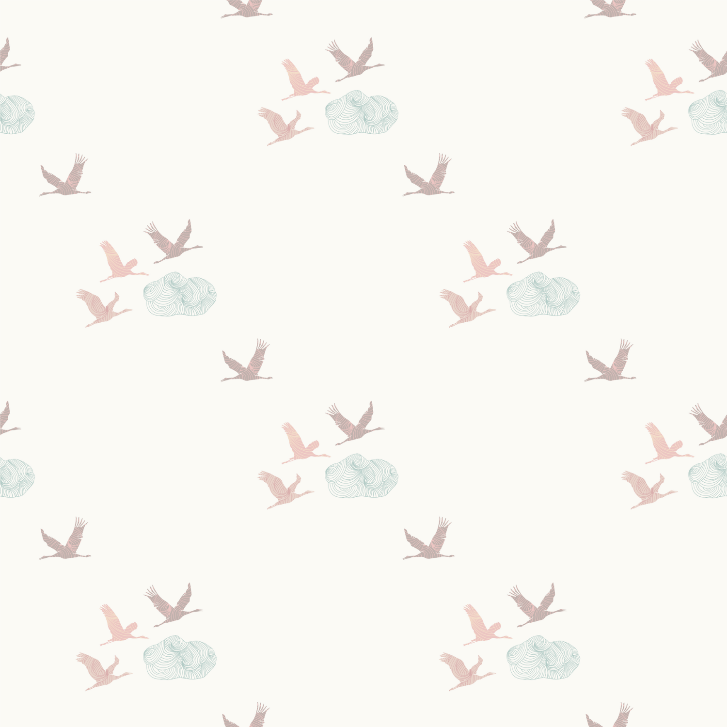 Flying Cranes over Japanese Cloud - White