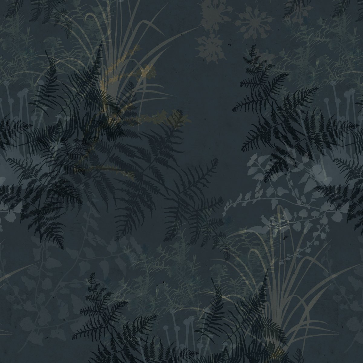 Dark Moody Blue Australian Botanical Wallpaper
