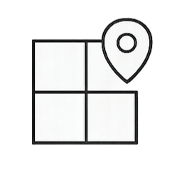 Map of a grid with a location pin in the upper right corner.