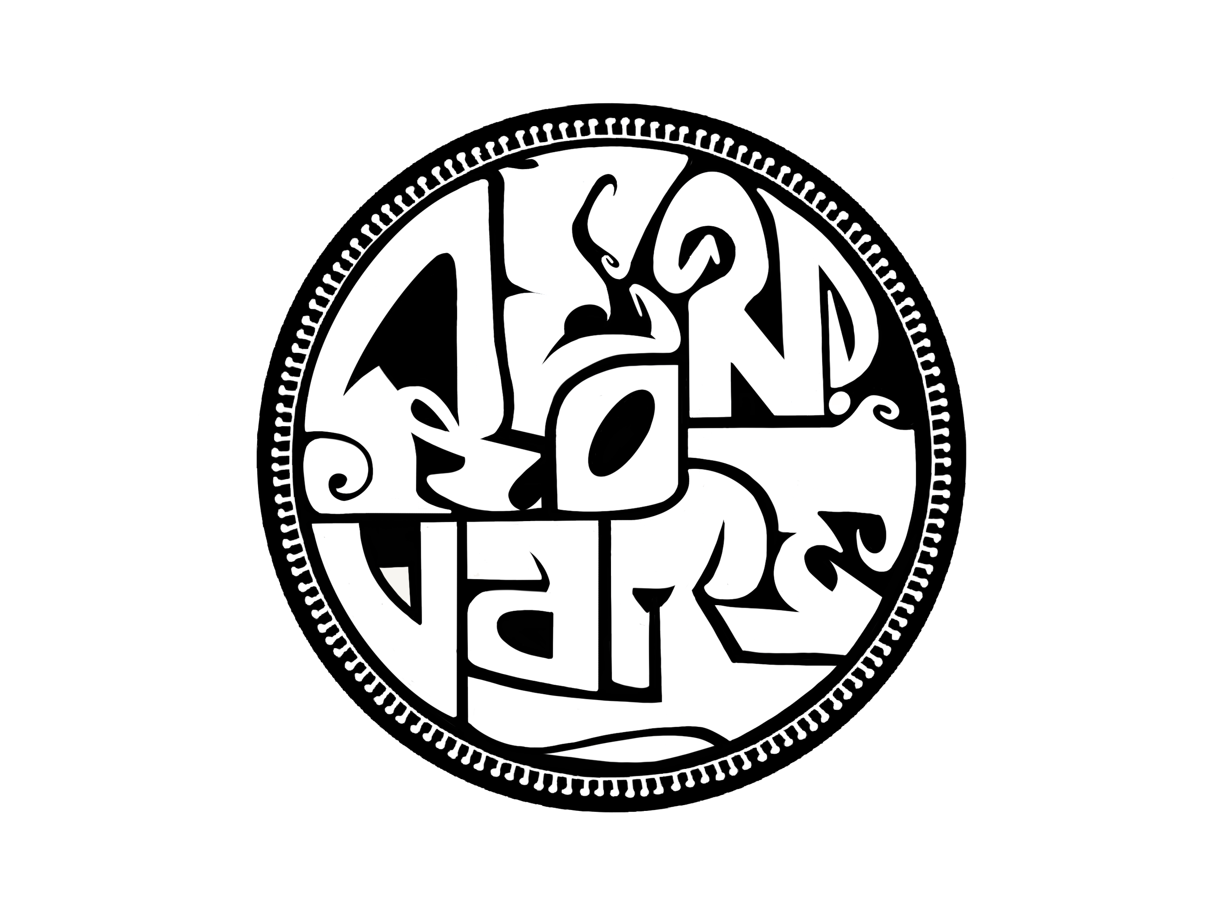 Black and white circular logo with the phrase "Stand for Justice" in stylized, artistic lettering inside the circle.