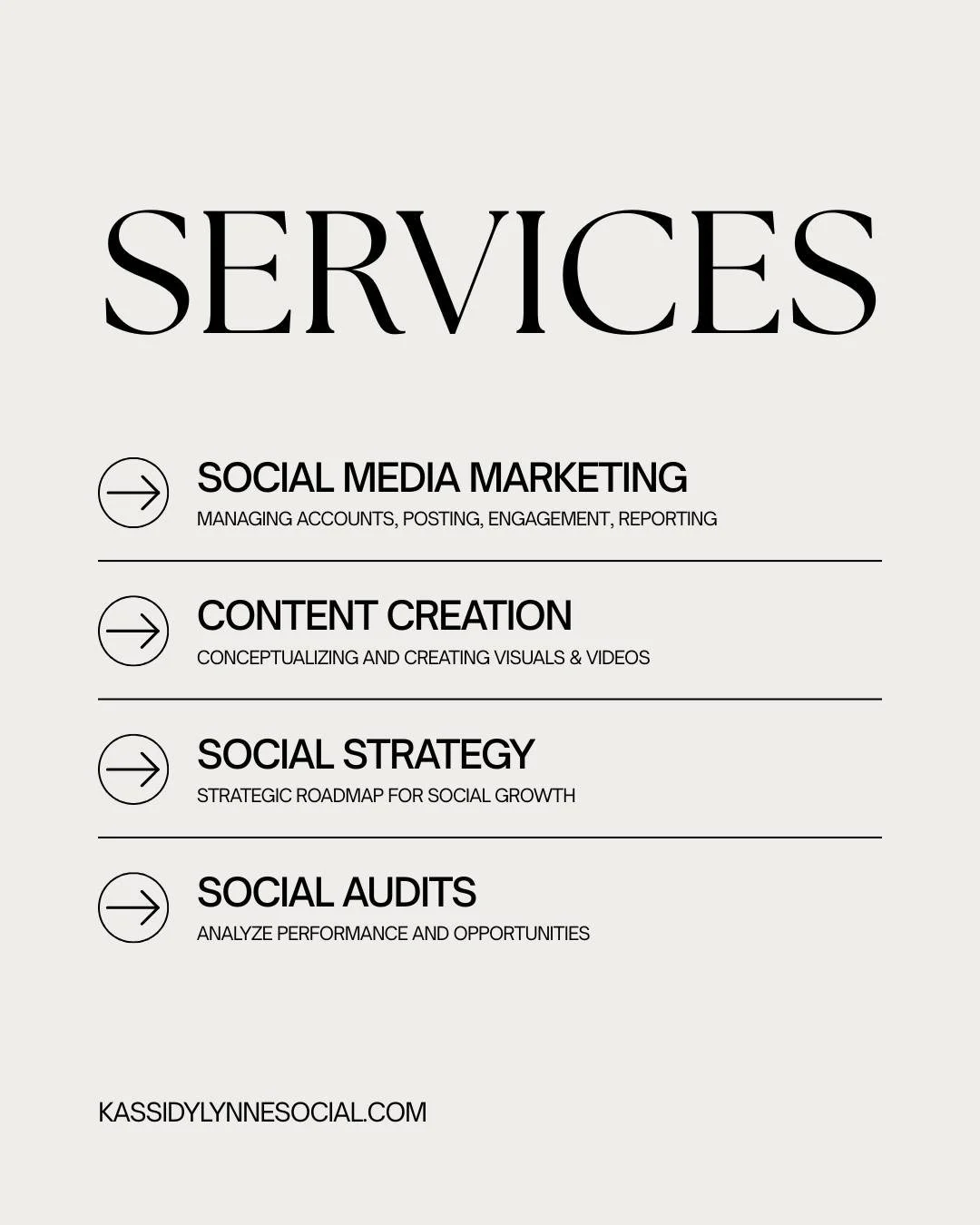 At Kassidy Lynne Social, we don&rsquo;t just manage social media; we build strategic visibility that supports revenue growth. 

From content strategy and creation to full-service management, copywriting, and community growth, every element is built t