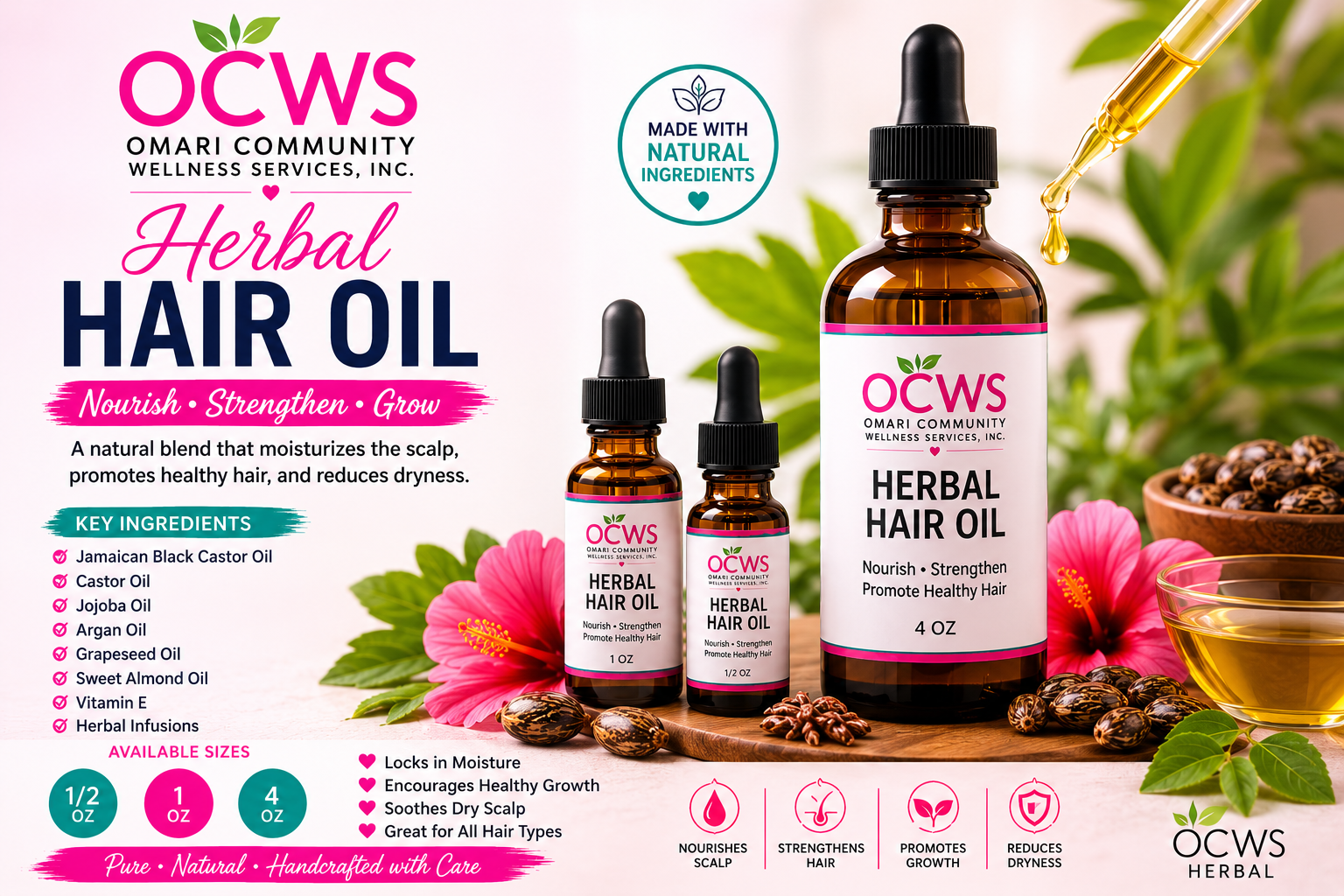 OCWS Herbal Hair Oil 100% Organic & Natural