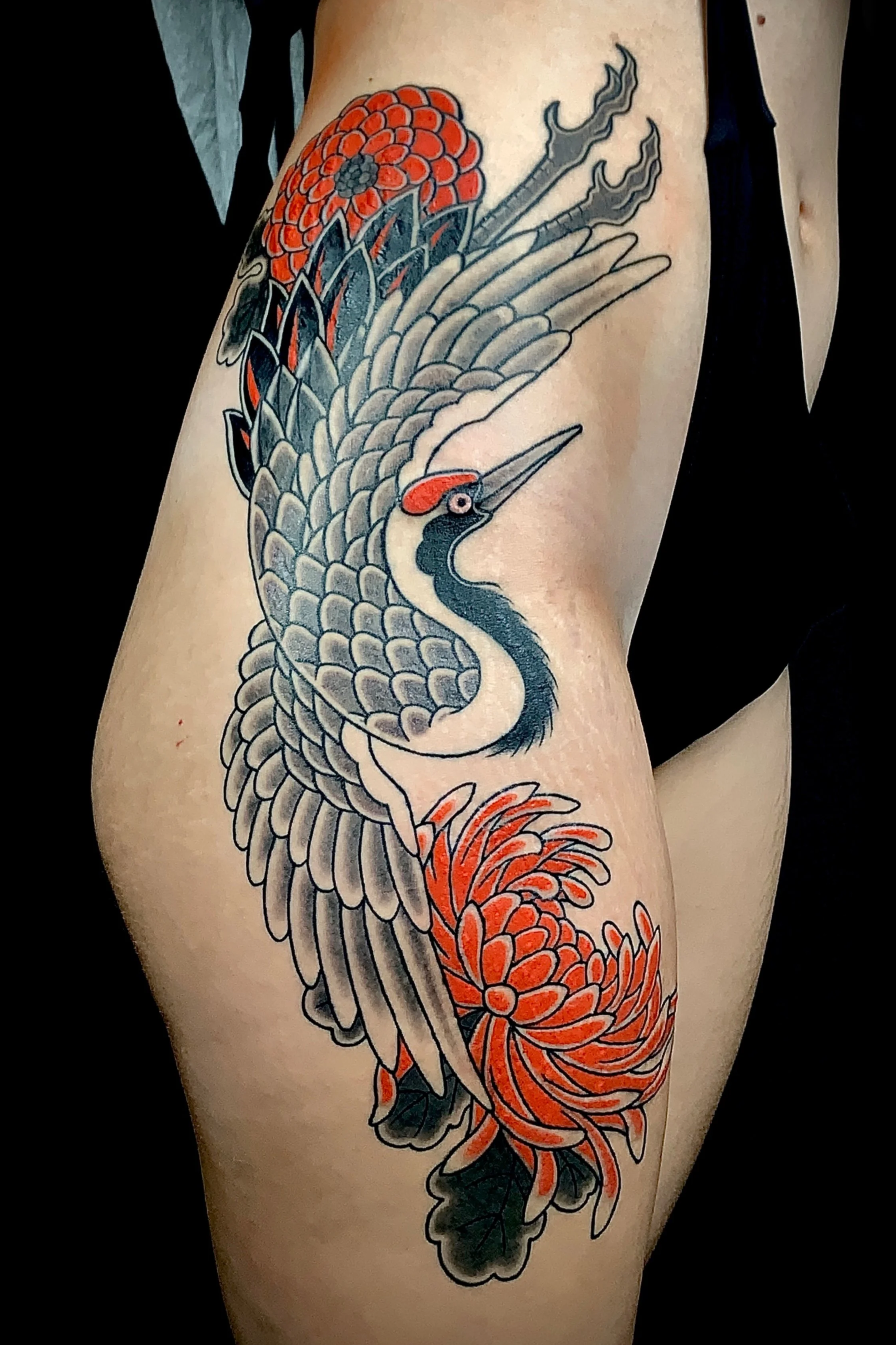 japanese crane and chrysanthemum tattoo