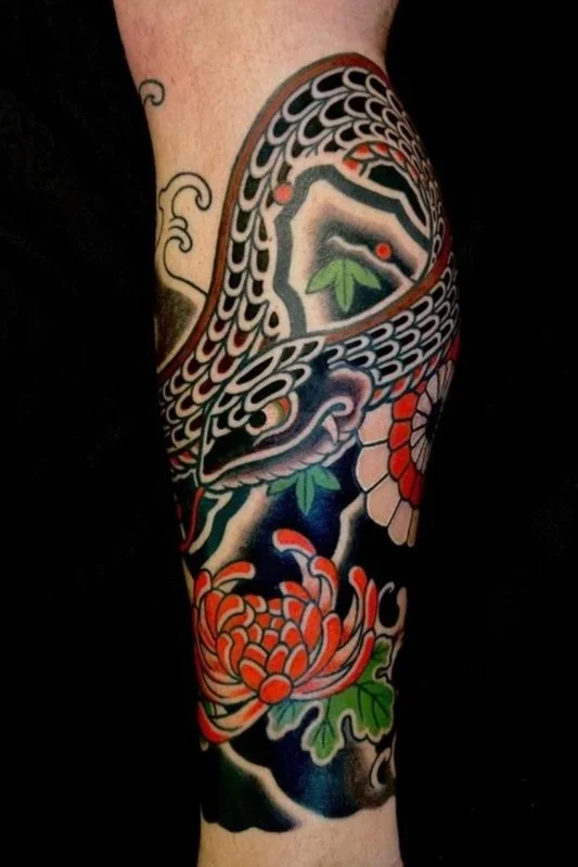 japanese snake and chrysanthemum tattoo