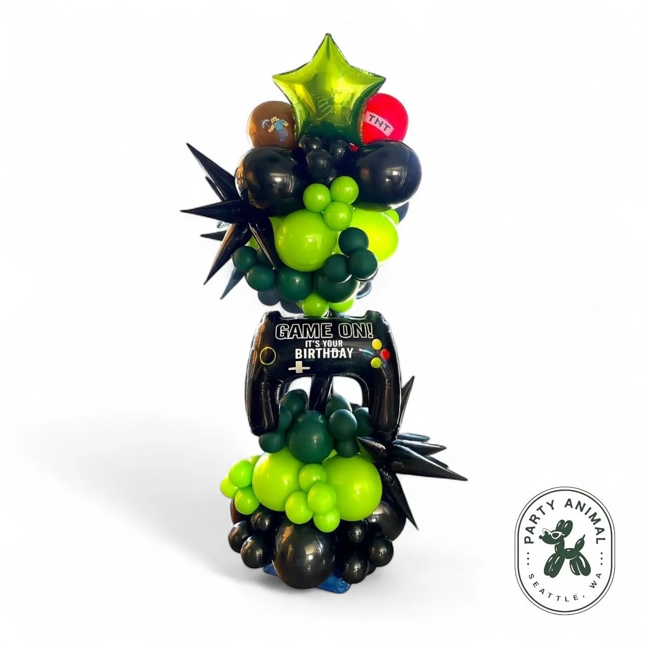 Recently we got to help celebrate a minecraft theme birthday party! These balloons turned out so well and looked amazing as a bundle together . With the combinations of colors and shape, these balloons were so fun to make and we love how they turned 