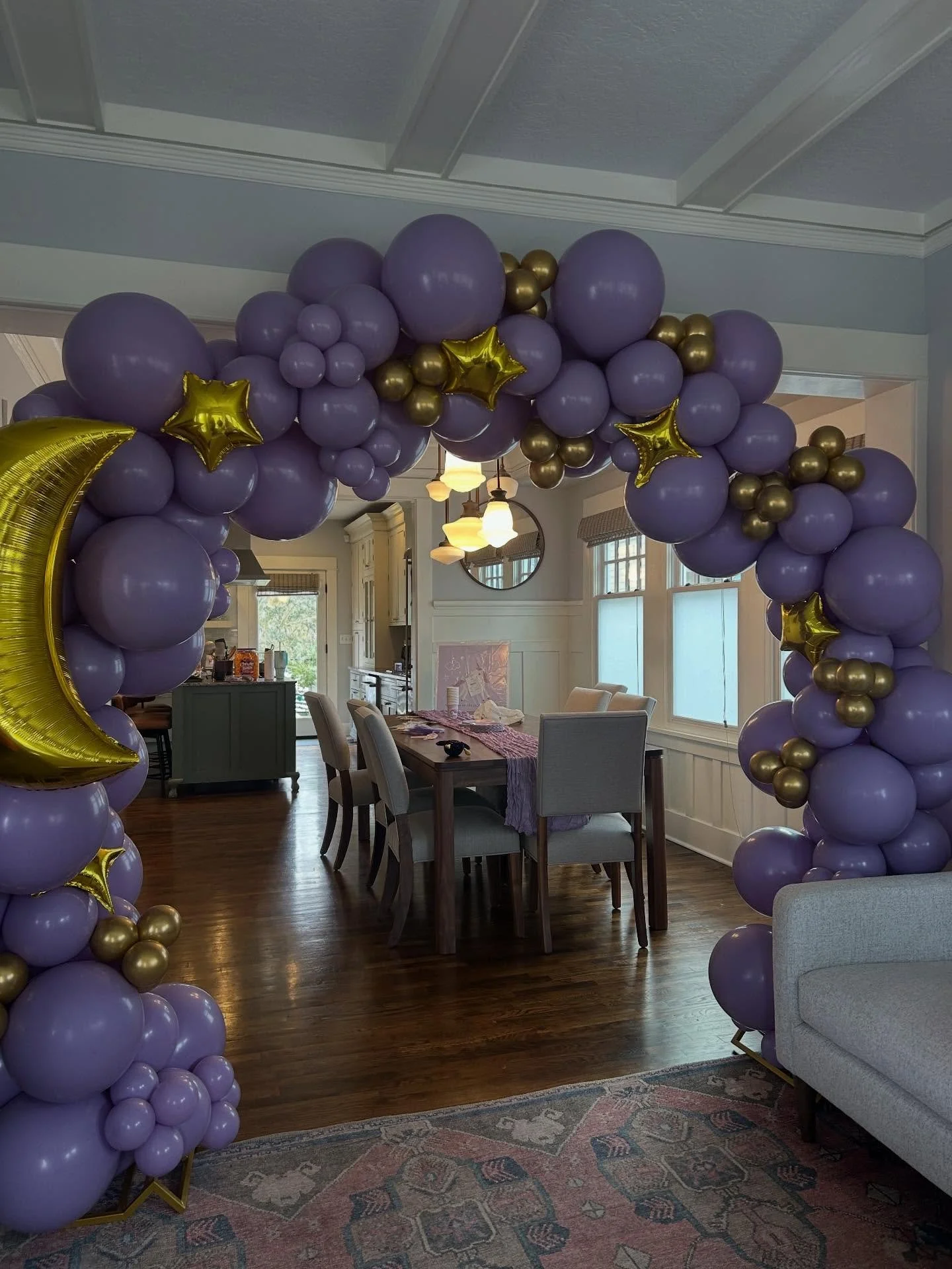 Recently we were able to help out at a celestial themed baby shower! These balloons were super cool to make and the colors turned out beautiful. It is always a treat making a organic balloon arch especially with mylar balloons it&rsquo;s always a gre