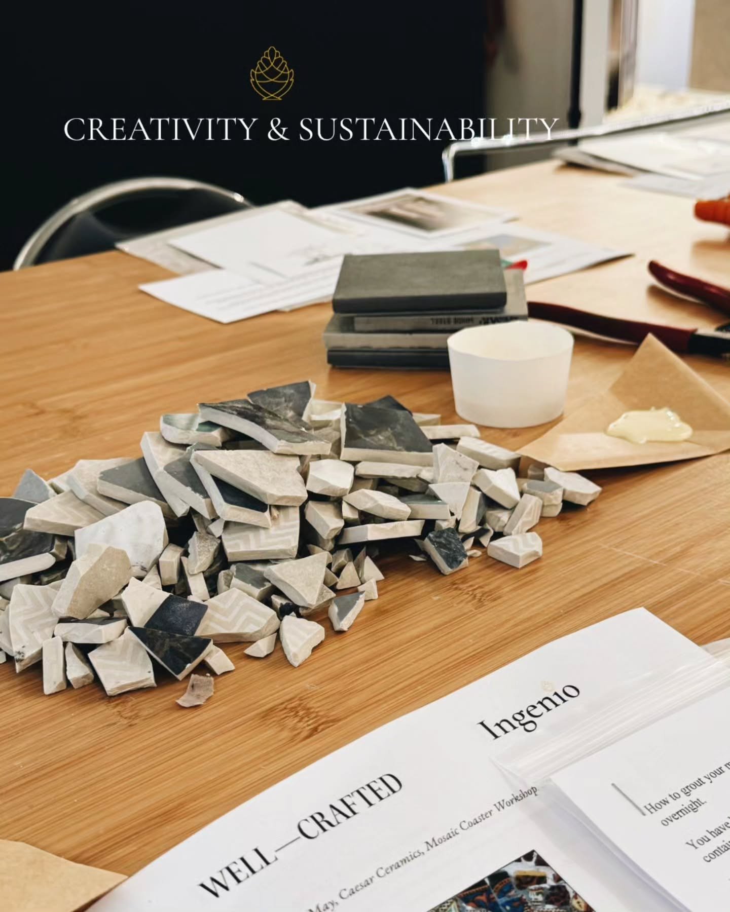 Design events with purpose ✨️ 

Ingenio and @_well_crafted_ brought together people, materials and storytelling through the art of mosaic making.

Using cut-off ceramic pieces from @ceramiche_caesar, guests transformed existing materials into somethi