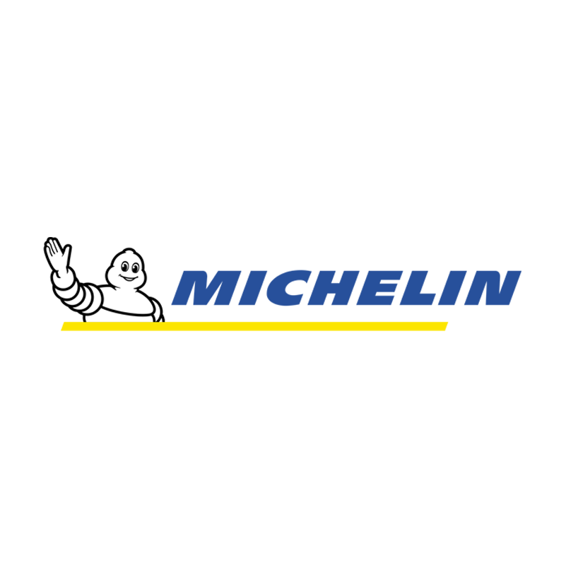 Michelin logo featuring the Michelin Man waving, with the text 'Michelin' in bold blue letters and a yellow underline.