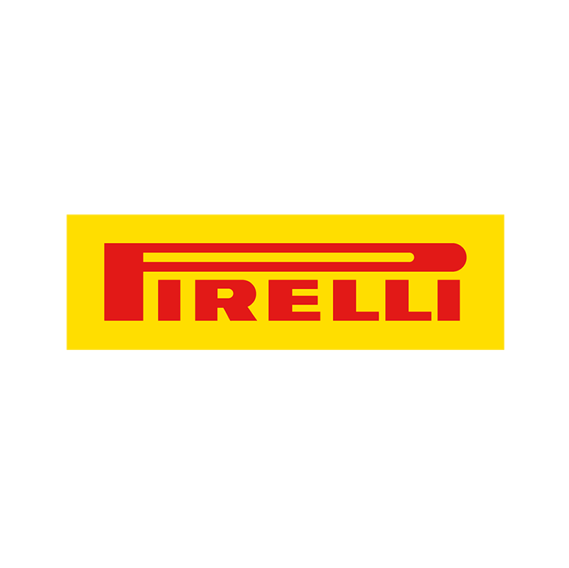 Pirelli logo with yellow background and red text