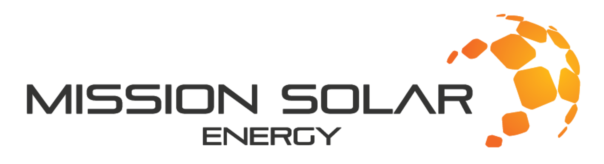 Logo for Mission Solar Energy featuring a stylized solar panel with orange panels and a purple background, and the text 'MISSION SOLAR ENERGY' in bold black letters.